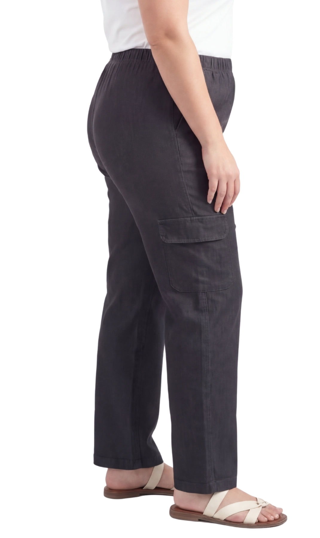 Turtle Bay New York Women's Lightweight Elastic Stretch Waist Casual Denim Pull-on Cargo Pants black side