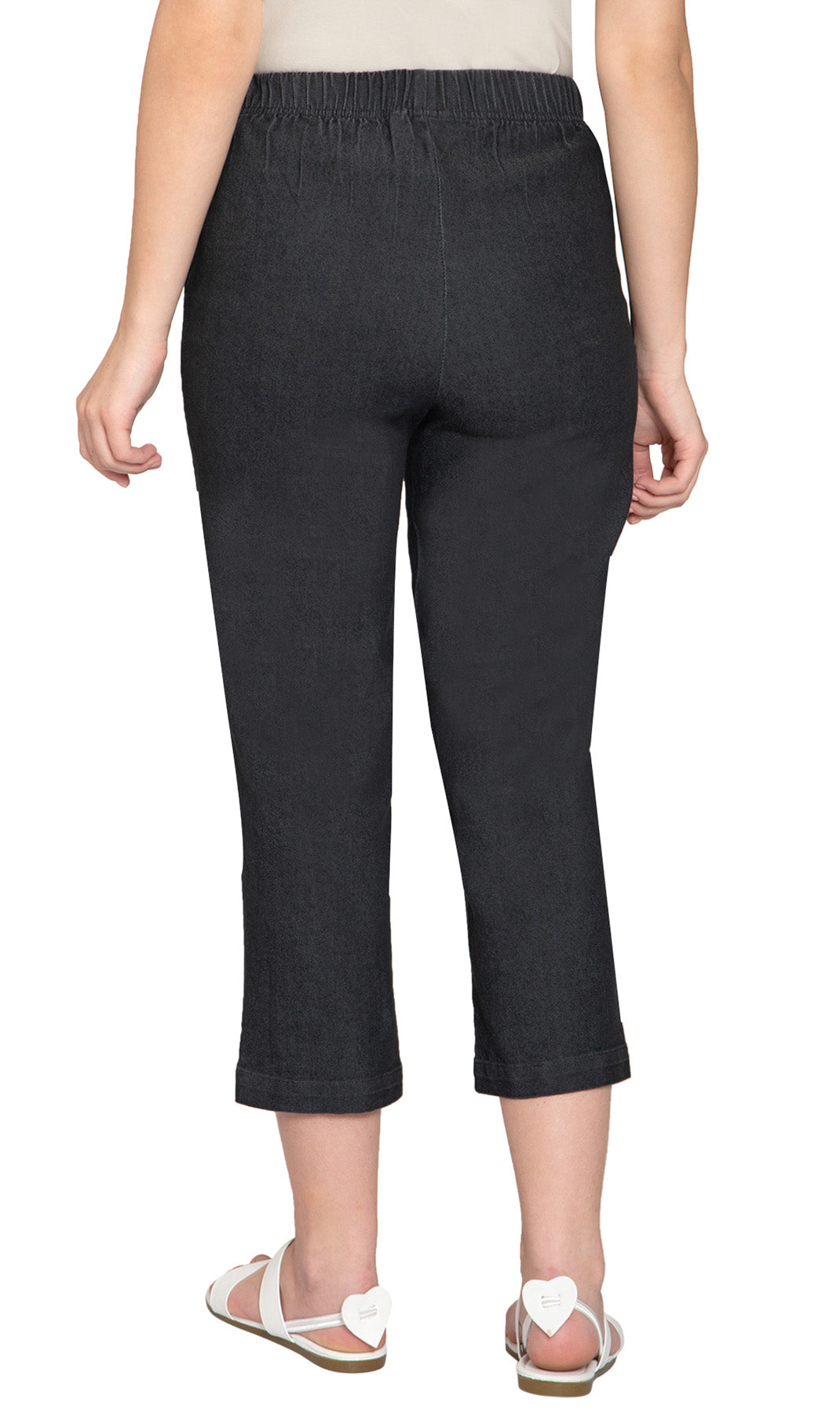 Women's Stretch Denim CaprisÔÇô Lightweight Stretch Fabric for Cool Comfort - Black- Back -TURTLE BAY APPAREL