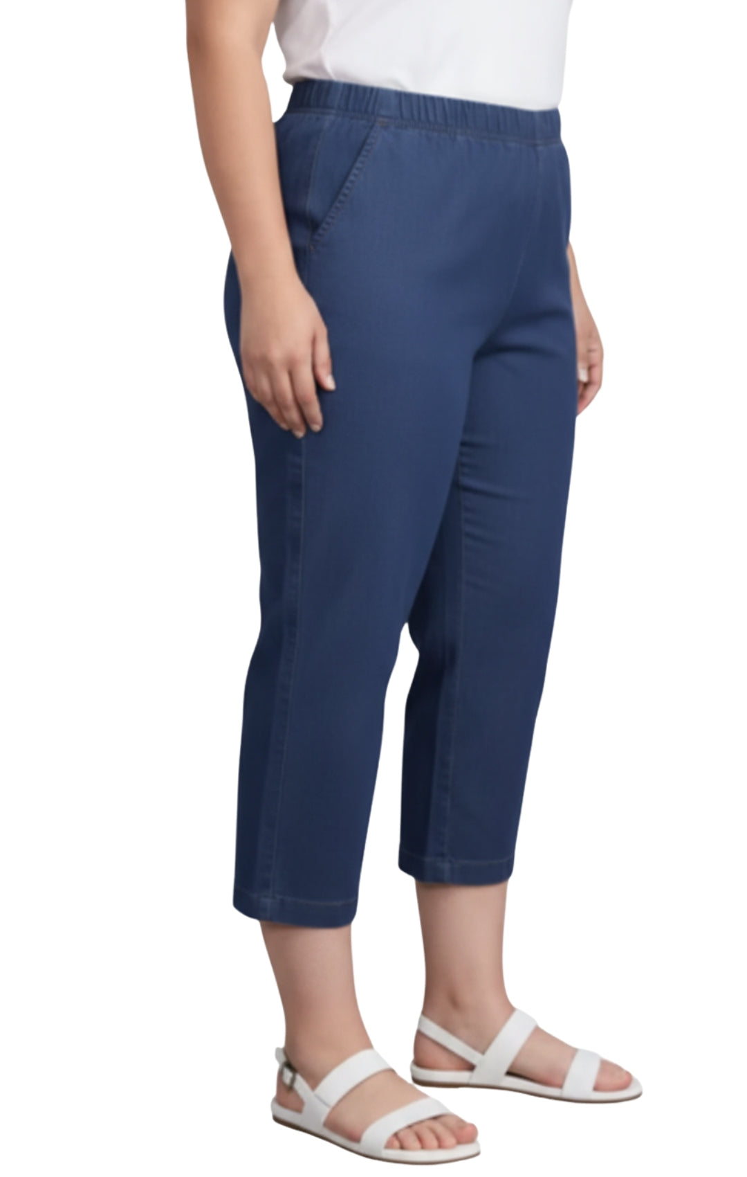 Turtle Bay Apparel Women's Lightweight Stretch Denim Capri Pants – Indigo Side View