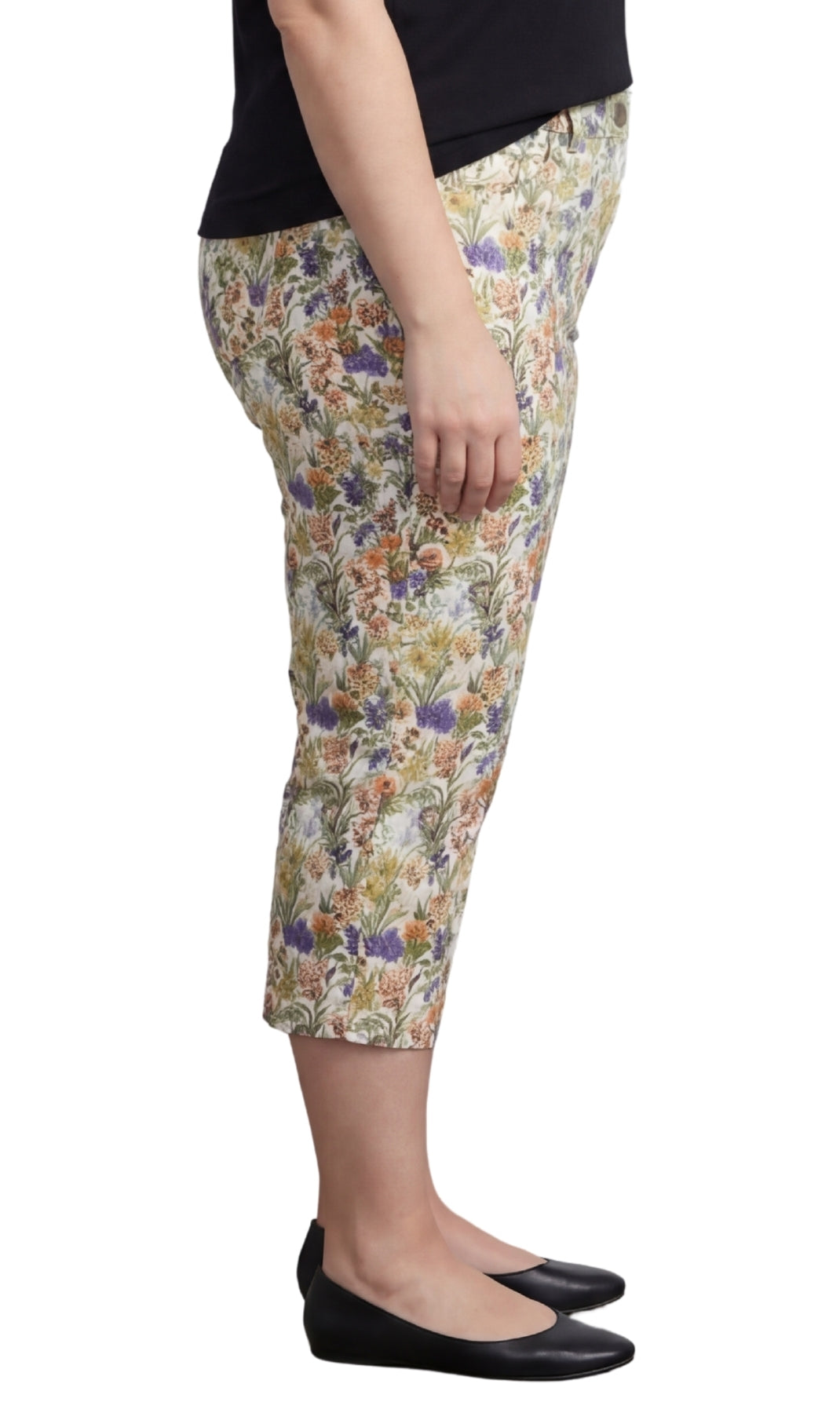 Turtle Bay New York Women's Casual Botanical Bloom Capri Pants with Front Pockets and A Consealed Zipper Multi Floral side