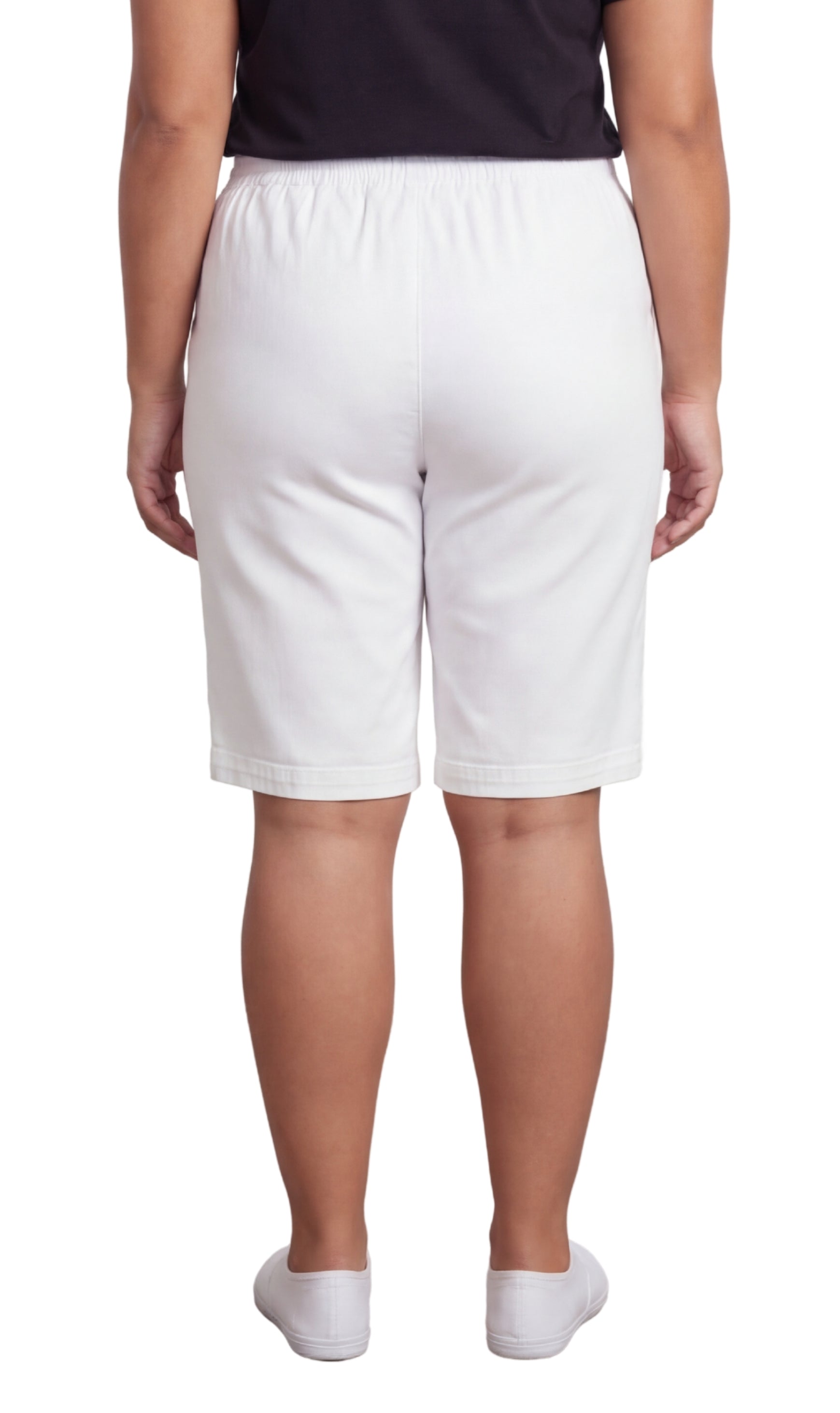 Turtle Bay New York Women's Easy Pull on Bermuda Shorts in Denim and Twill white back