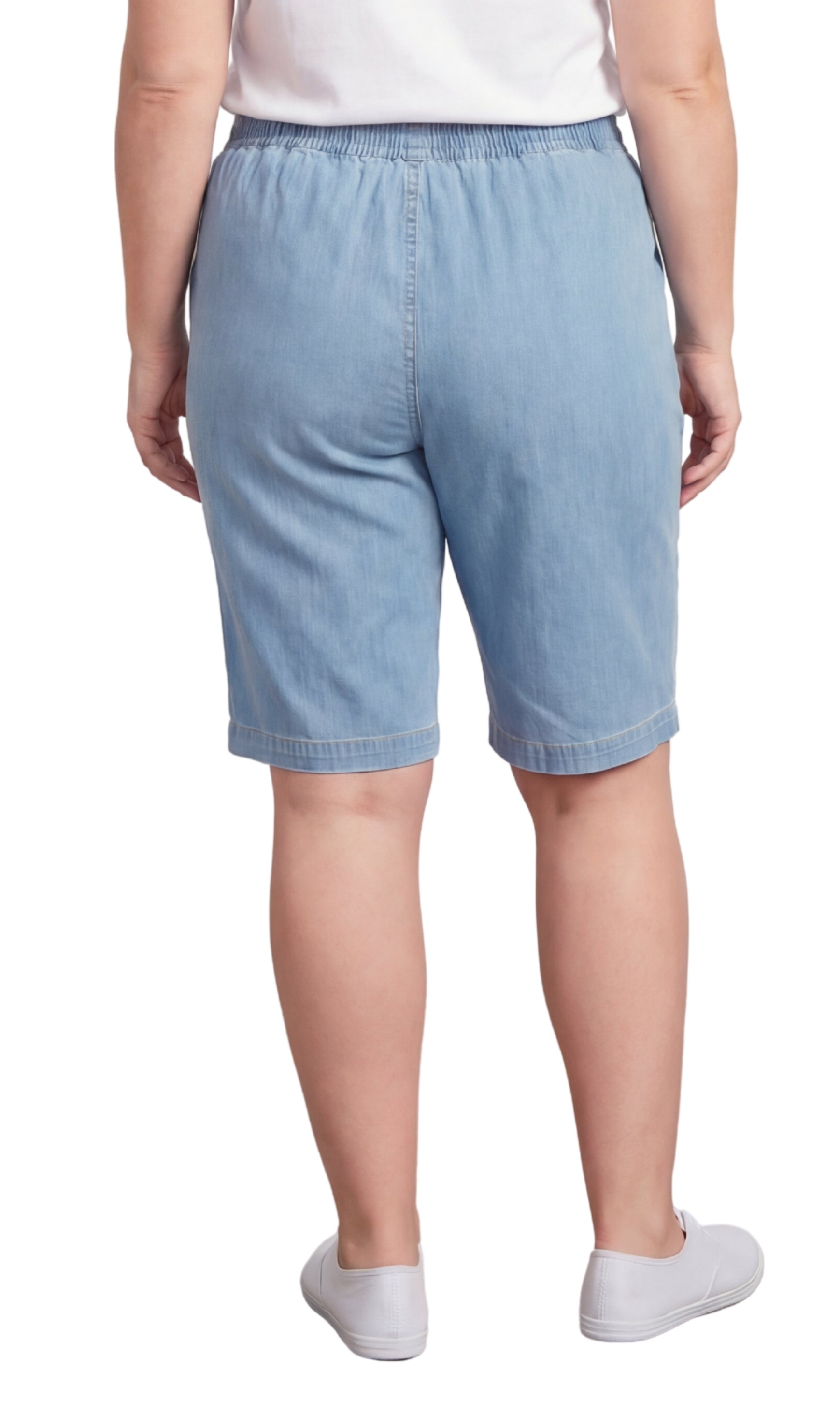 Turtle Bay New York Women's Easy Pull on Bermuda Shorts in Denim and Twill chambray back
