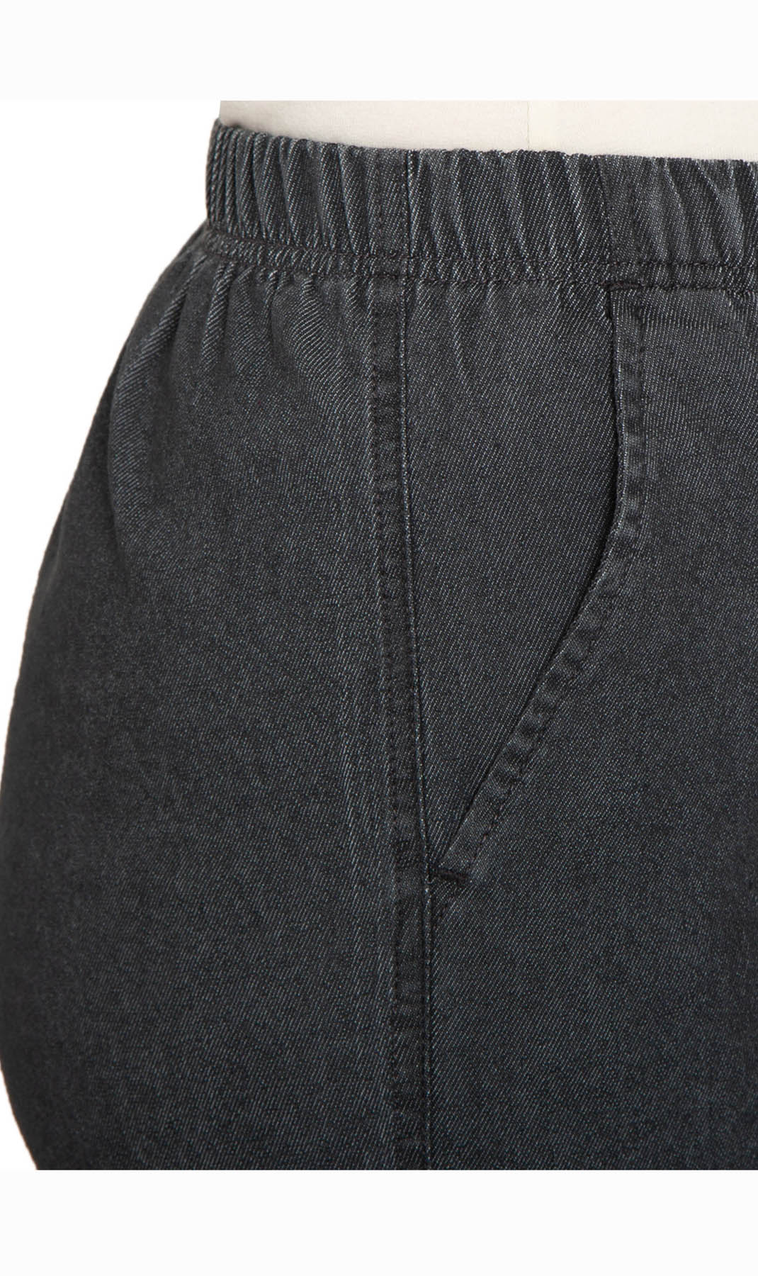 Women's Pull On Denim Shorts ÔÇô Stretch Waist Frees You from Binding Zippers and Buttons - Black - Pocket - TURTLE BAY APPAREL