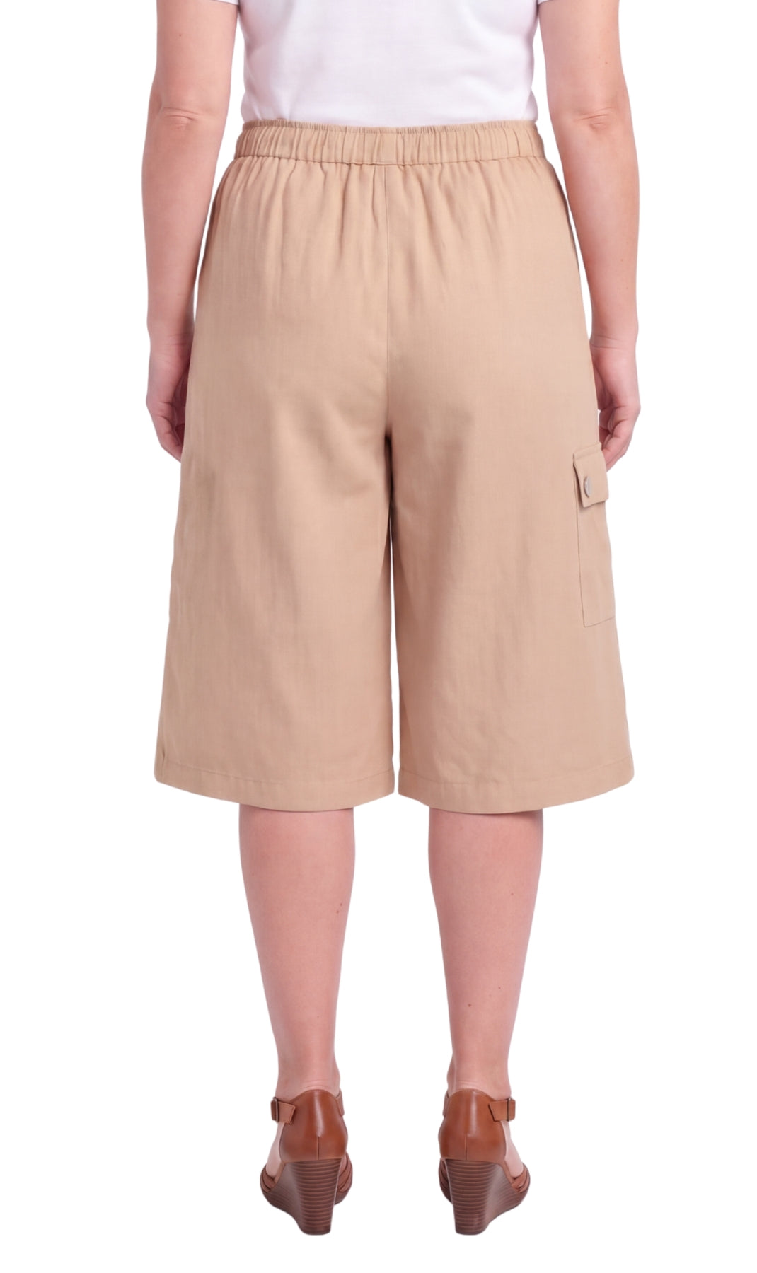 Turtle Bay Apparel Women's 100% Calcutta Cotton Split Skirt Culottes with Cargo Pockets – Khaki Back View