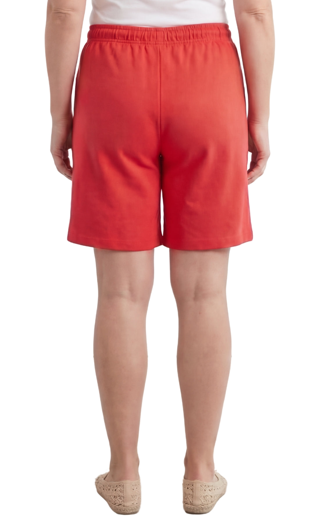 Turtle Bay New York Women's Interlock Knit cotton Shorts with Elastic Waist and Adjustable Drawstring red back