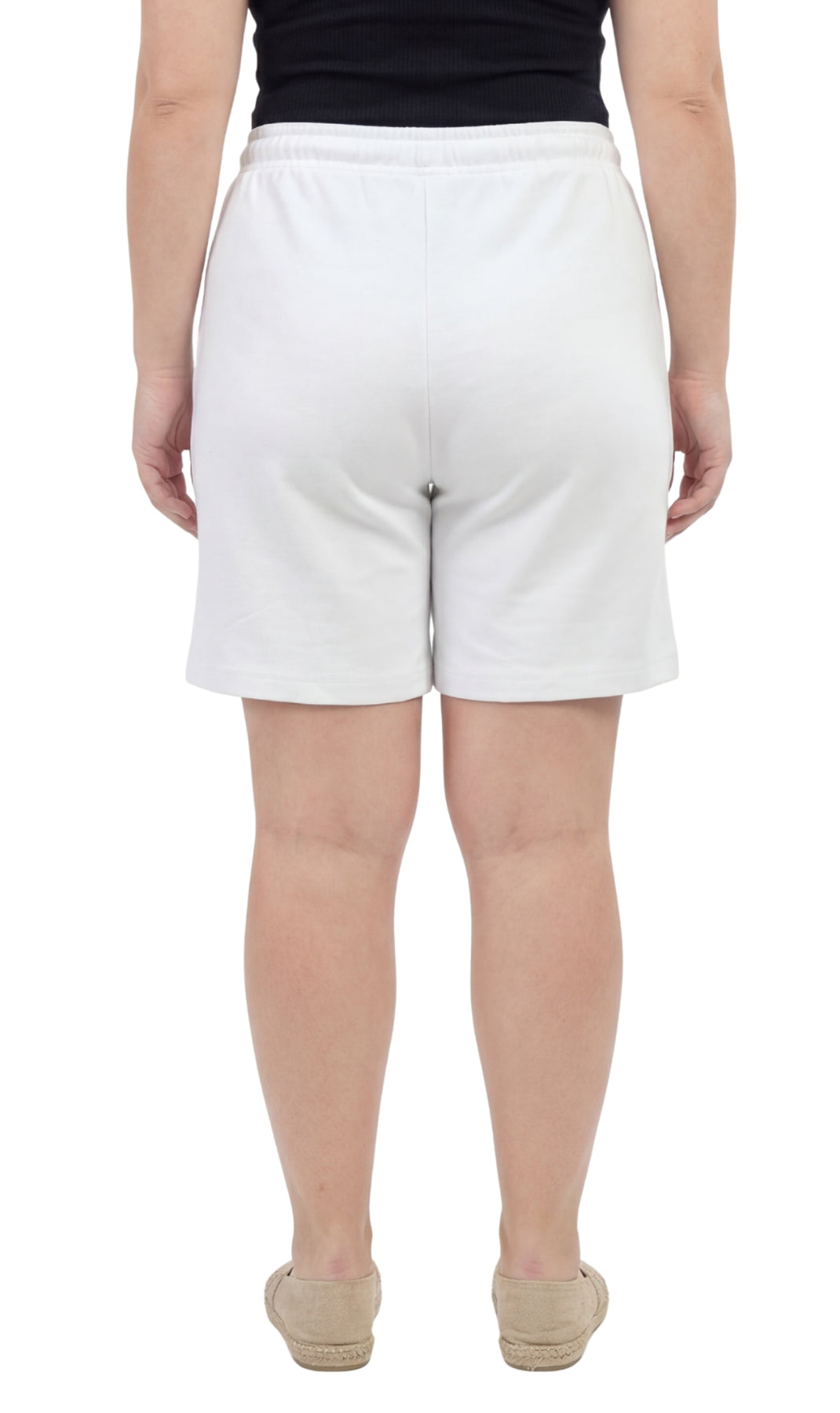 Turtle Bay New York Women's Interlock Knit cotton Shorts with Elastic Waist and Adjustable Drawstring white back