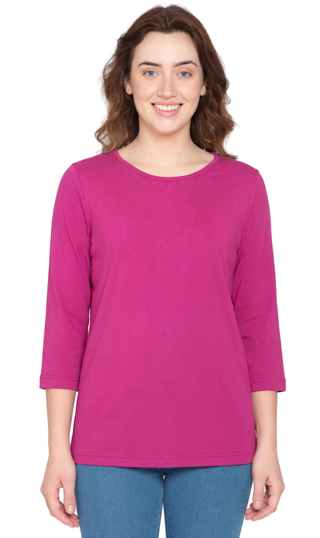 Turtle Bay New York Women's 3/4 Sleeve Crew Neck Top – Comfortable Jer deep_orchid_front