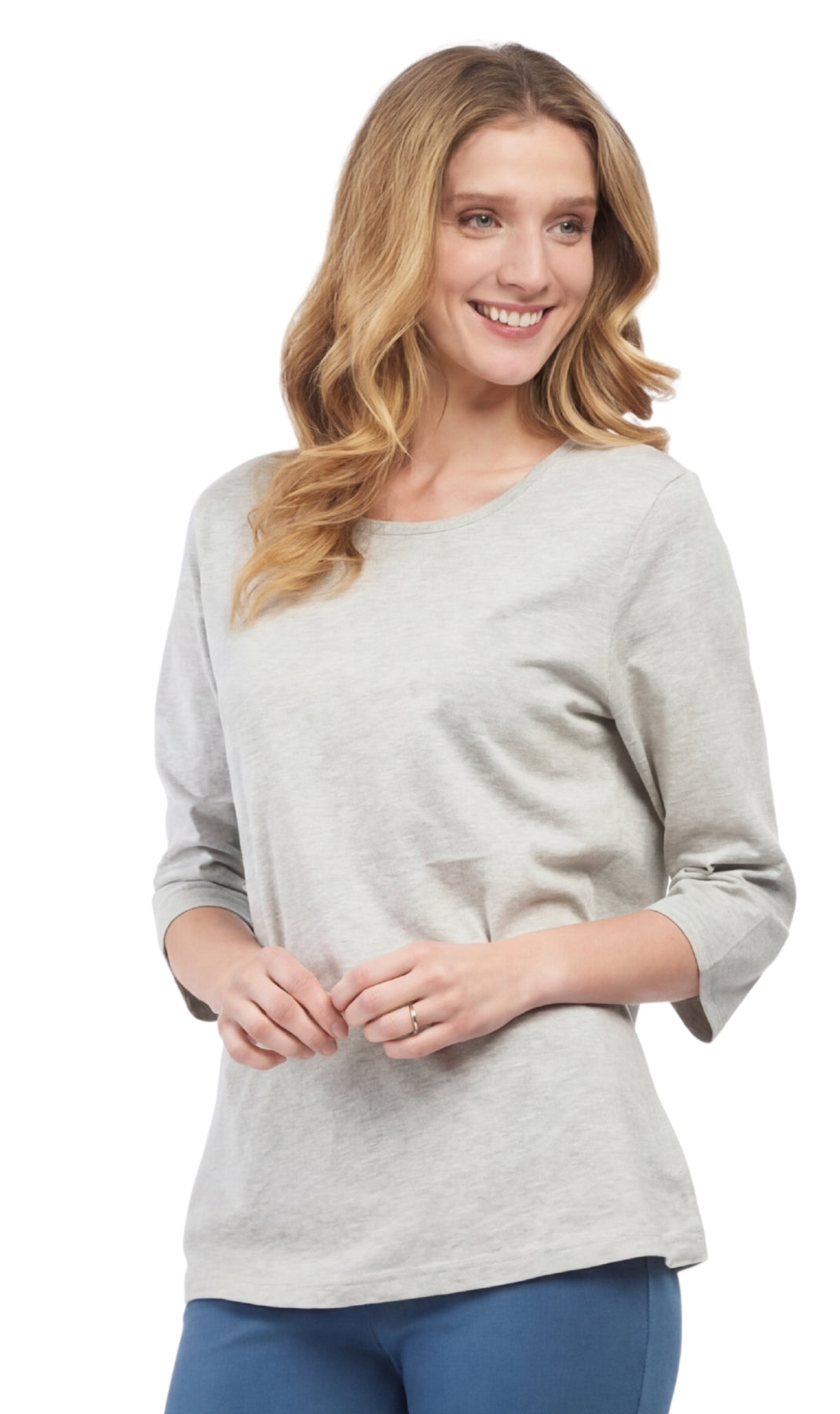 Turtle Bay New York Women's 3/4 Sleeve Crew Neck Top – Comfortable Jer grey Front