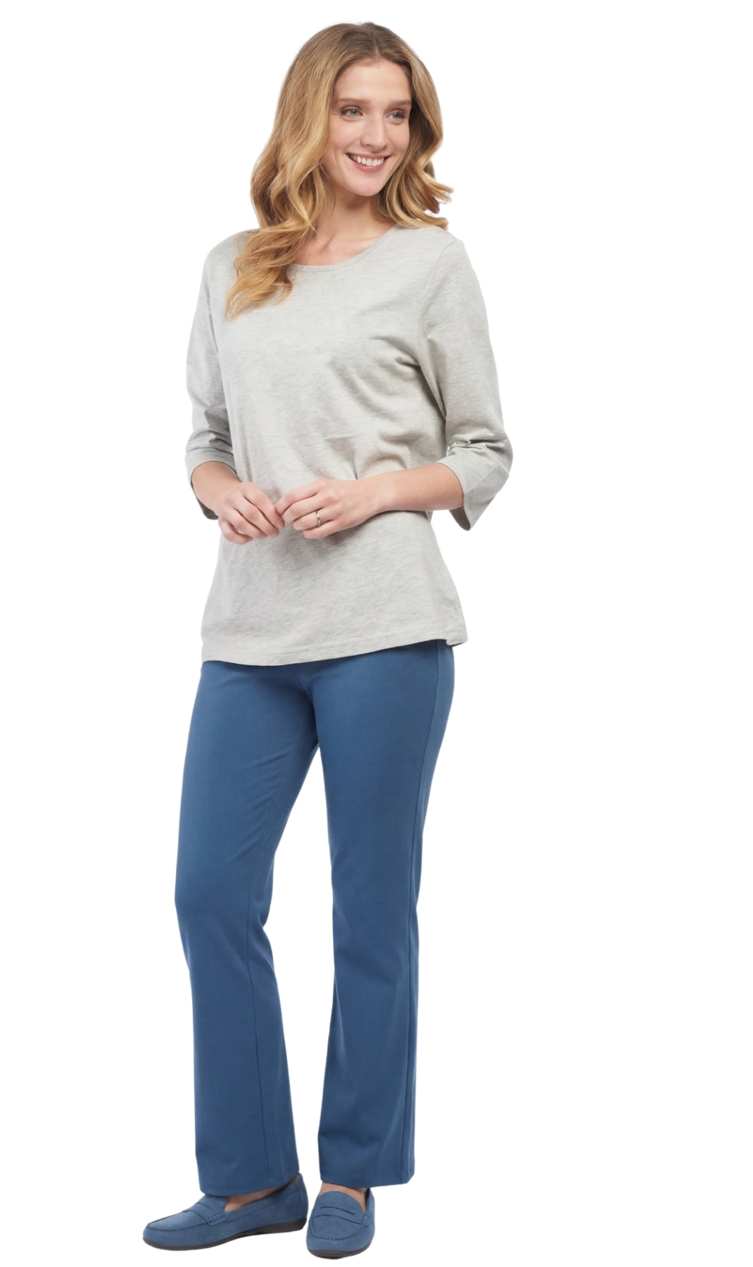 Turtle Bay New York Women's 3/4 Sleeve Crew Neck Top – Comfortable Jer grey heather Full