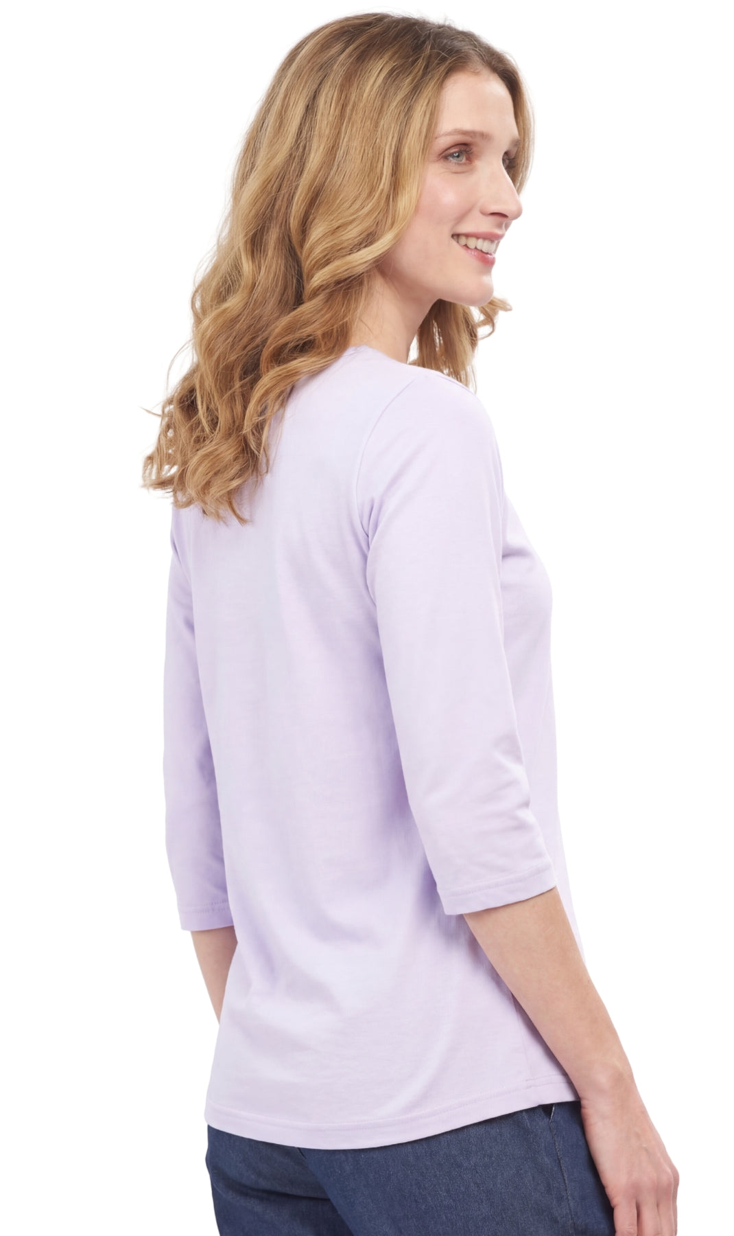 Turtle Bay New York Women's 3/4 Sleeve Crew Neck Top – Comfortable Jer lavander side
