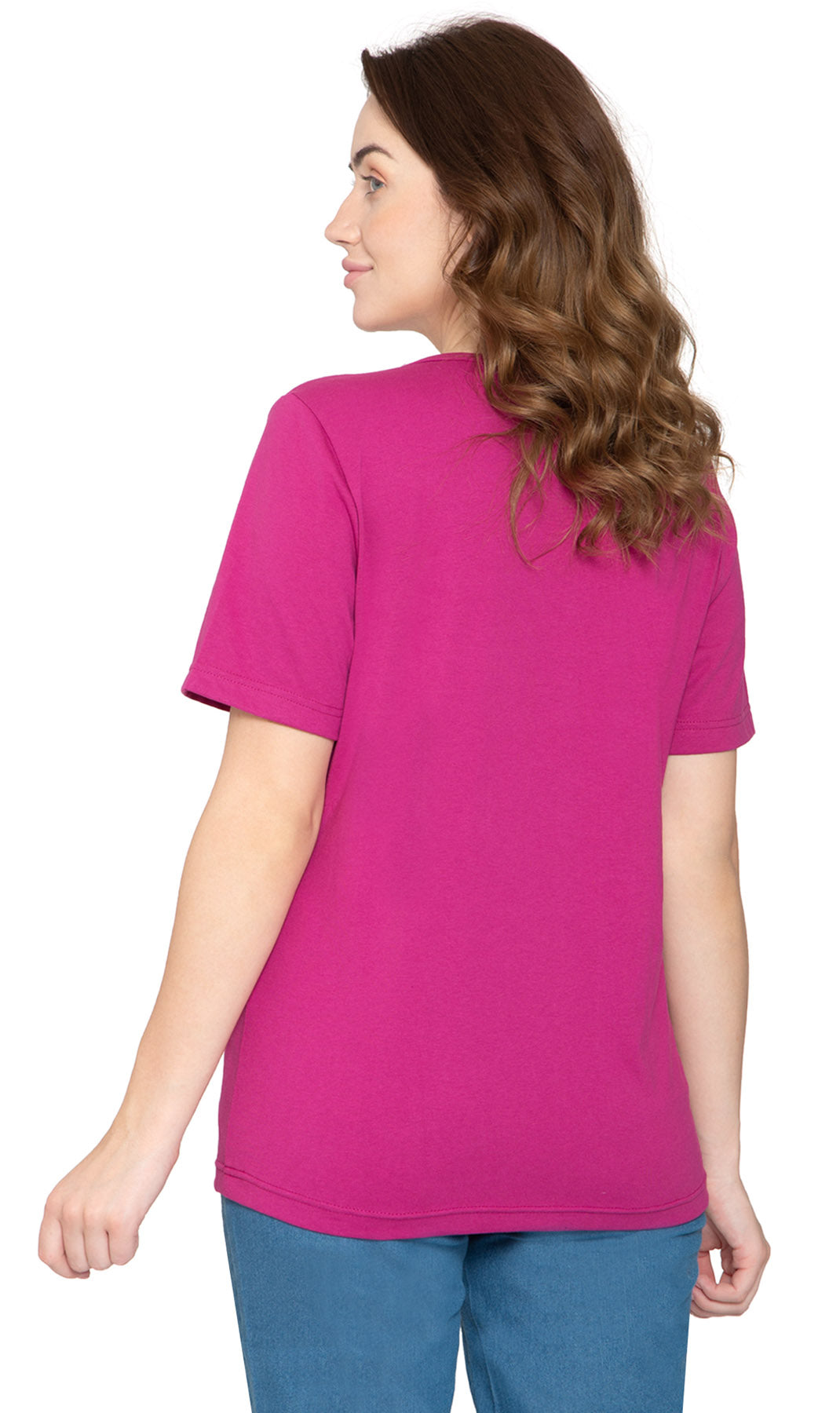 Women's Short Sleeve Crew Neck Knit Tee - Deep Orchid- BAck - TURTLE BAY APPAREL