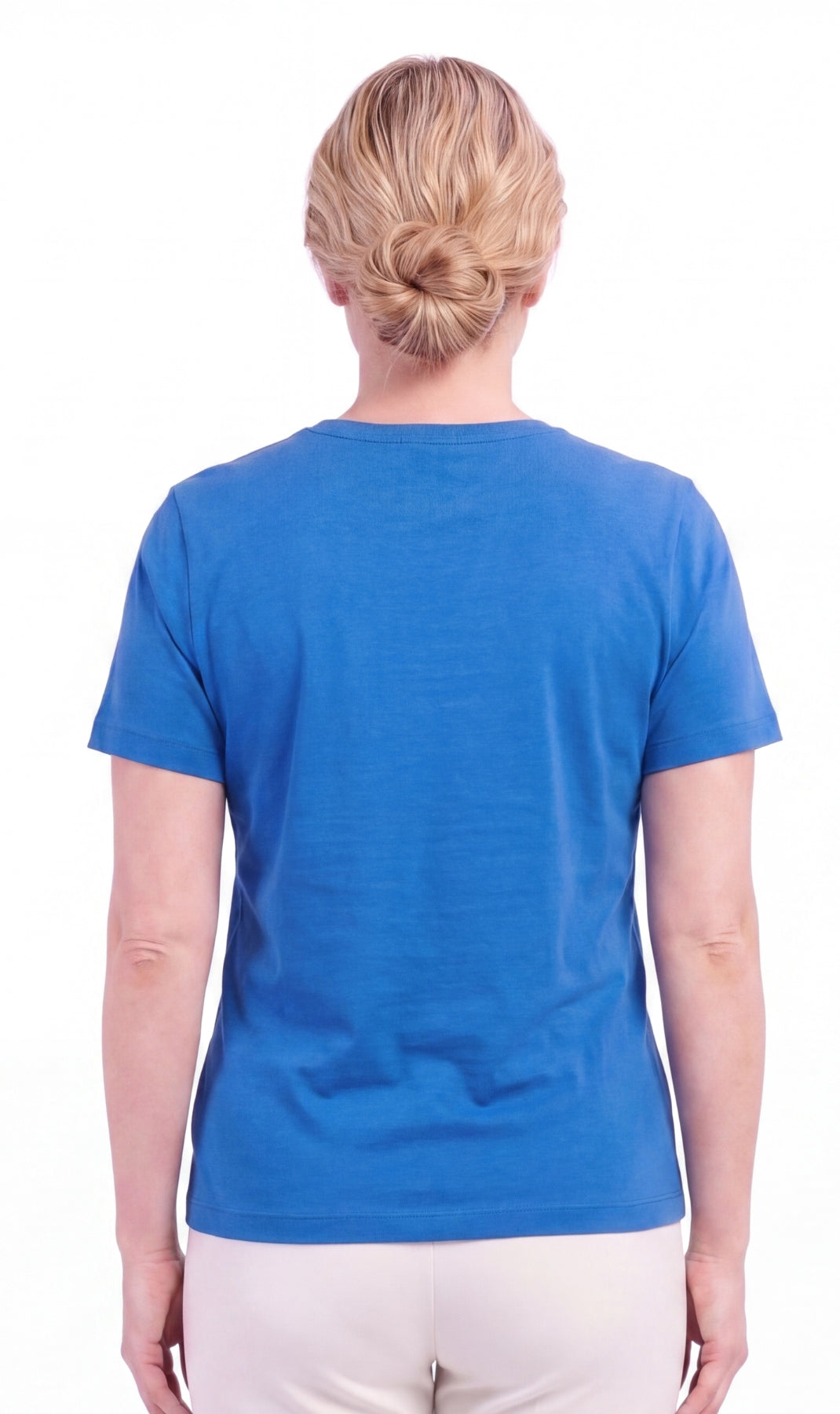 Turtle Bay Apparel Women's Relaxed Fit Short-Sleeve Crew neck knit Tee Shirt – Royal Back View