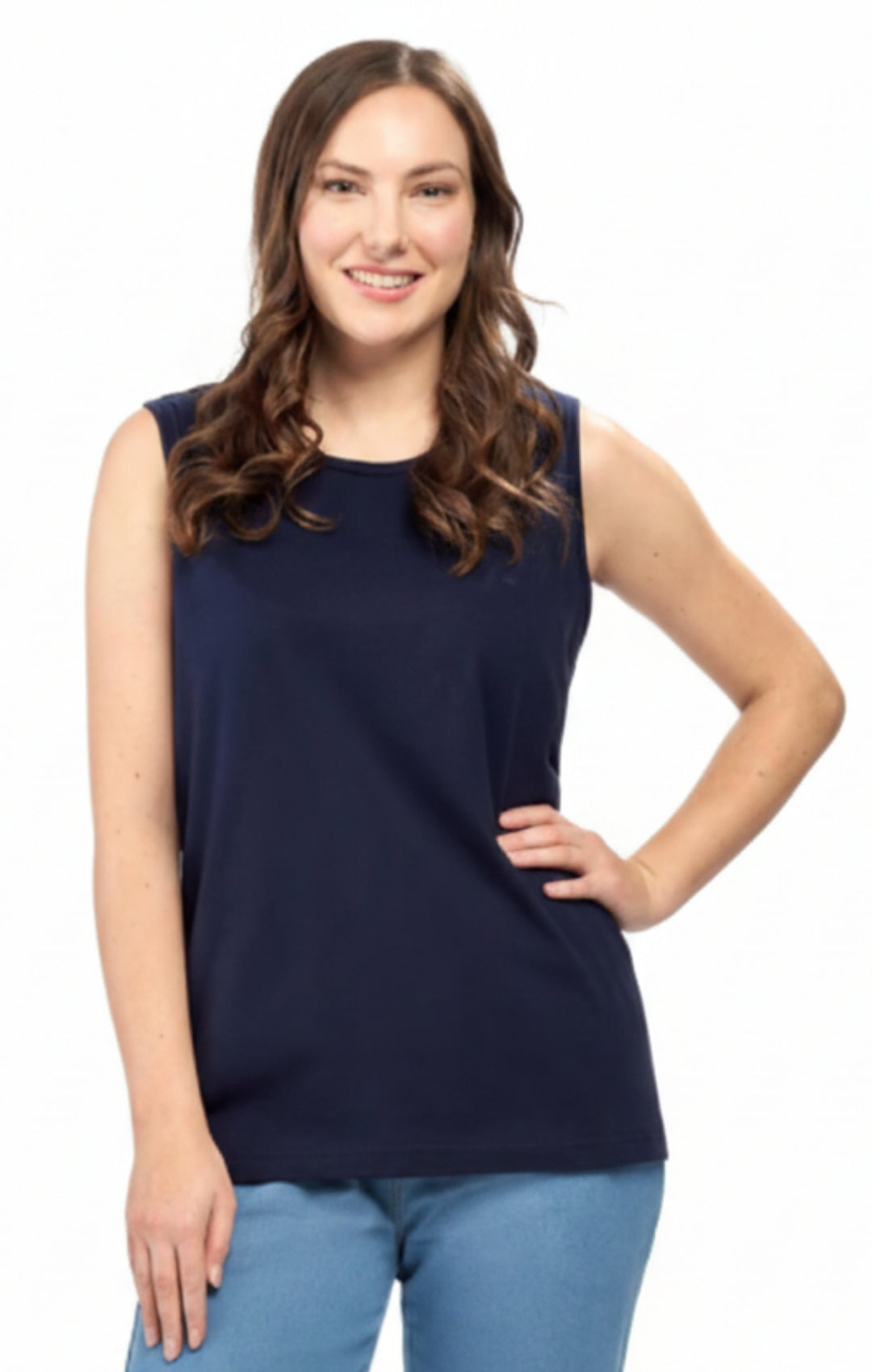 Turtle Bay Apparel Women's Classic Relaxed Fit Cotton blend Sleeveless Tank Top – Navy Front View