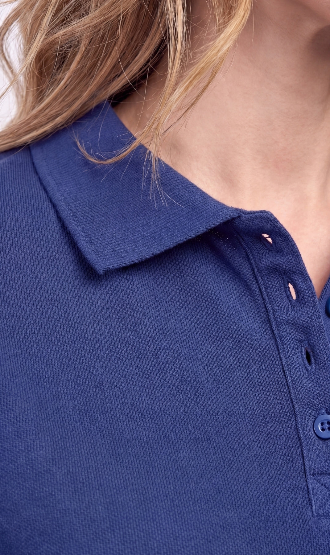 Turtle Bay Apparel Women's Short Sleeve Pique Knit Polo Shirt in Relaxed Fit – Navy Collar Detail