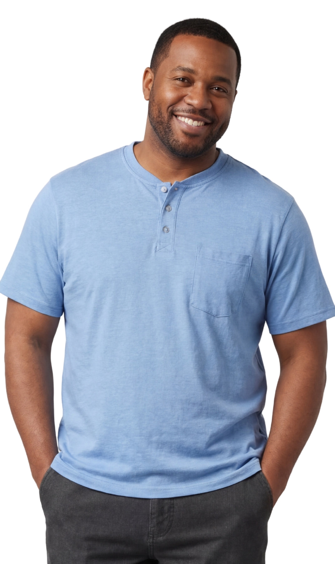 Turtle Bay New York Men's Short Sleeve Henley Relaxed Fit Shirt with Pocket Blue Heather front