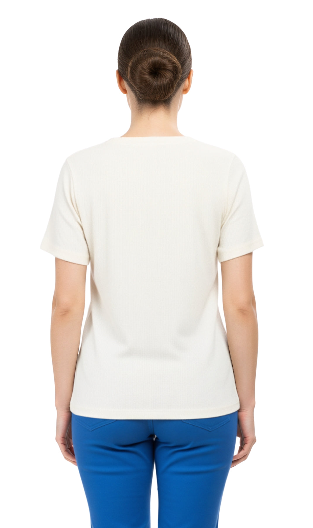 Women's Textured Knit T-shirt with Jewel Neckline and Short Sleeves 10