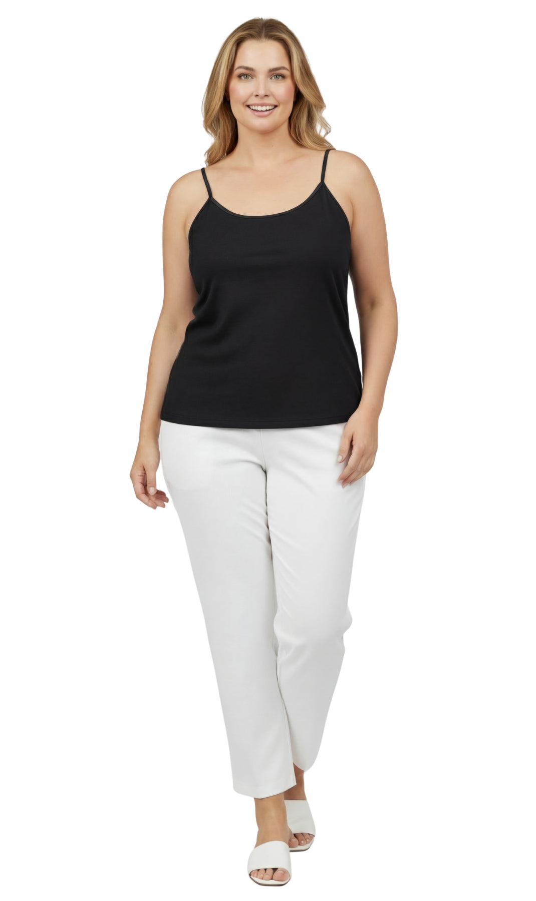 Women's Essential Adjustable Strap Camisole in Soft Cotton Blend Fabric with a built in Shelf Bra 3