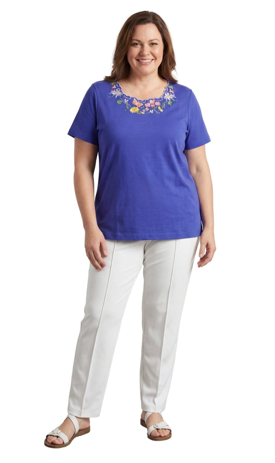 Women's Scalloped Neckline Embellished Tee 16