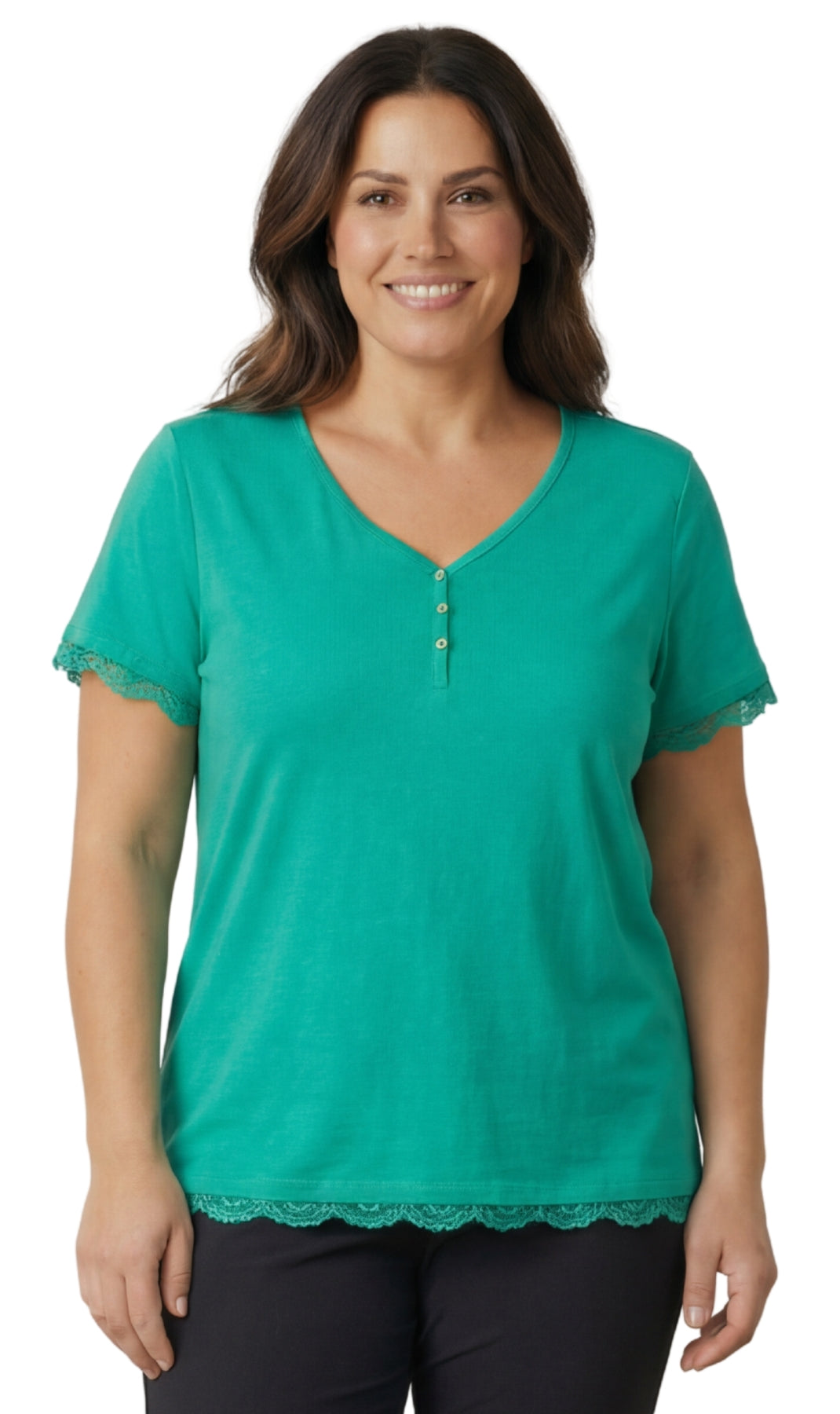 Women's V-neck Short Sleeve Tshirt with A Three Button Placket 15