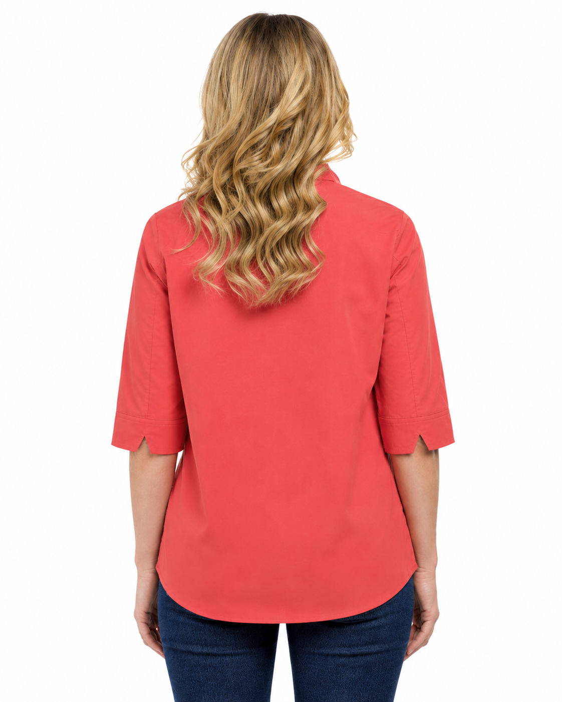 Womens Regular Fit 3/4 Sleeve Button Down Collared Camp Shirt