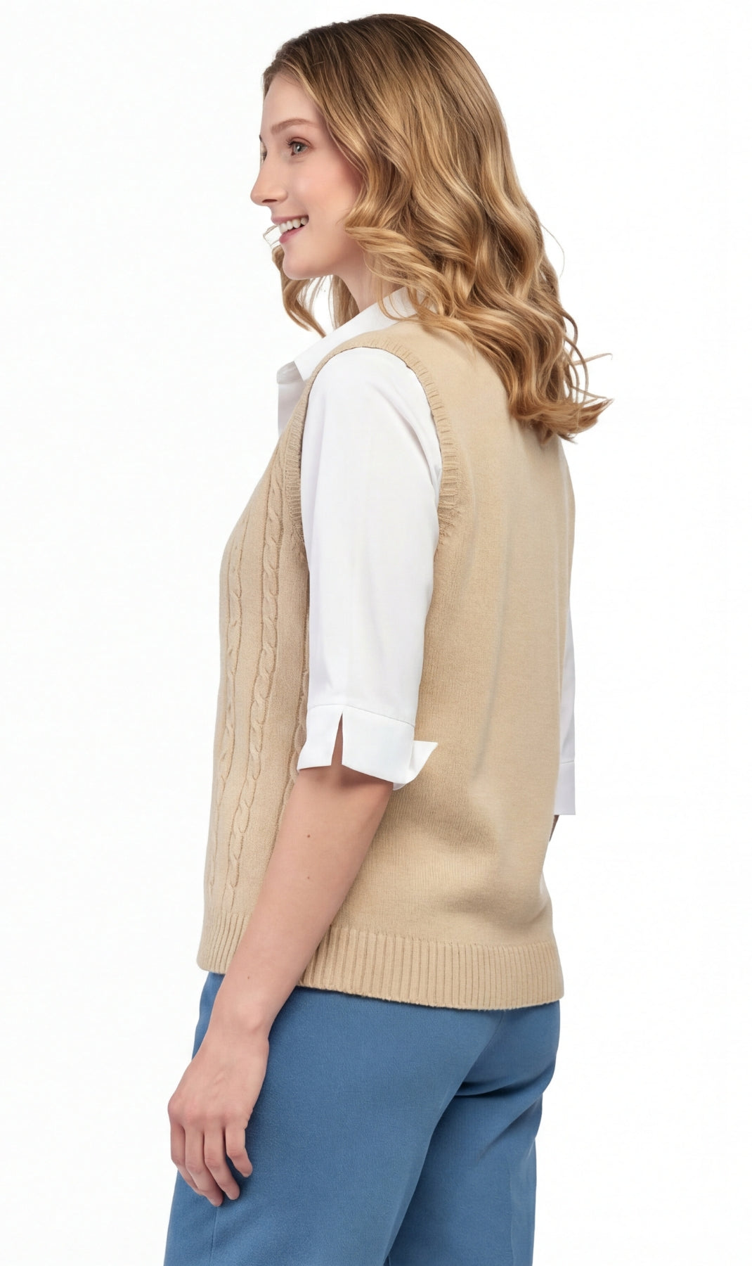 Womens Button Front Cable Knit Cardigan Sweater Vest 20