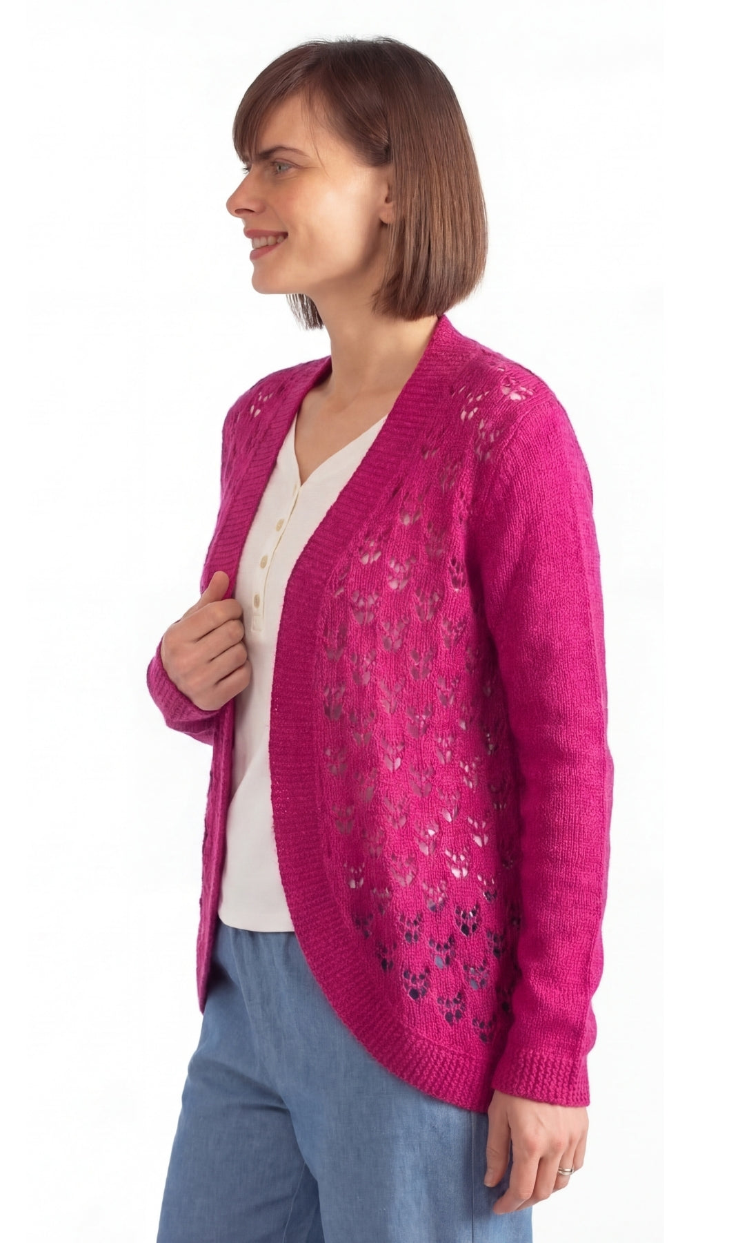 Turtle Bay New York Women's Open Front Curved Hem Pointelle Shrug in Soft Acrylic berry side