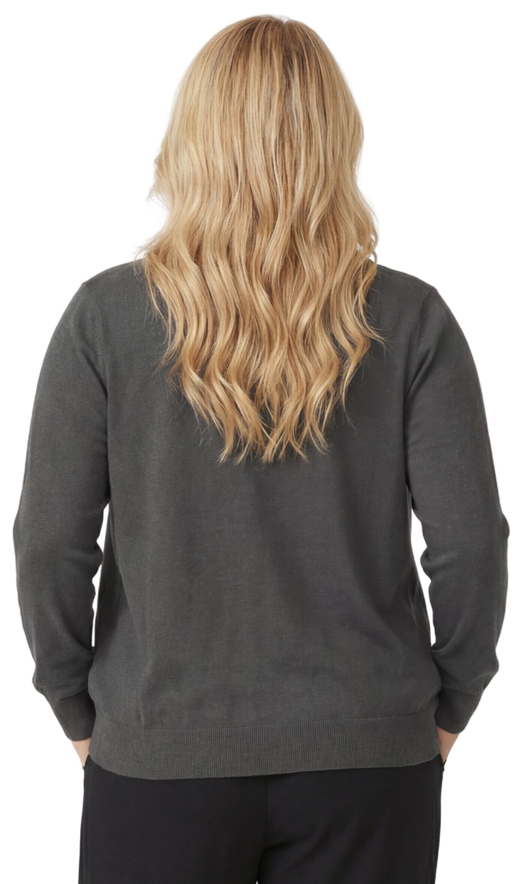 Turtle Bay New York Women's Soft Cotton Button-Up Cardigan Crewneck Sweater Long Sleeves with Front Pockets black back