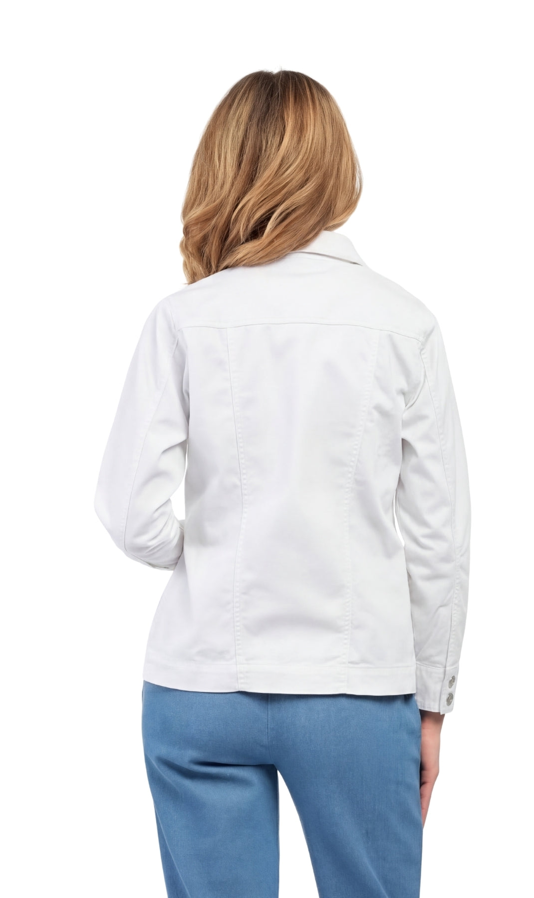 Turtle Bay Apparel Women's Button Front Brushed Twill Jacket – White Back View