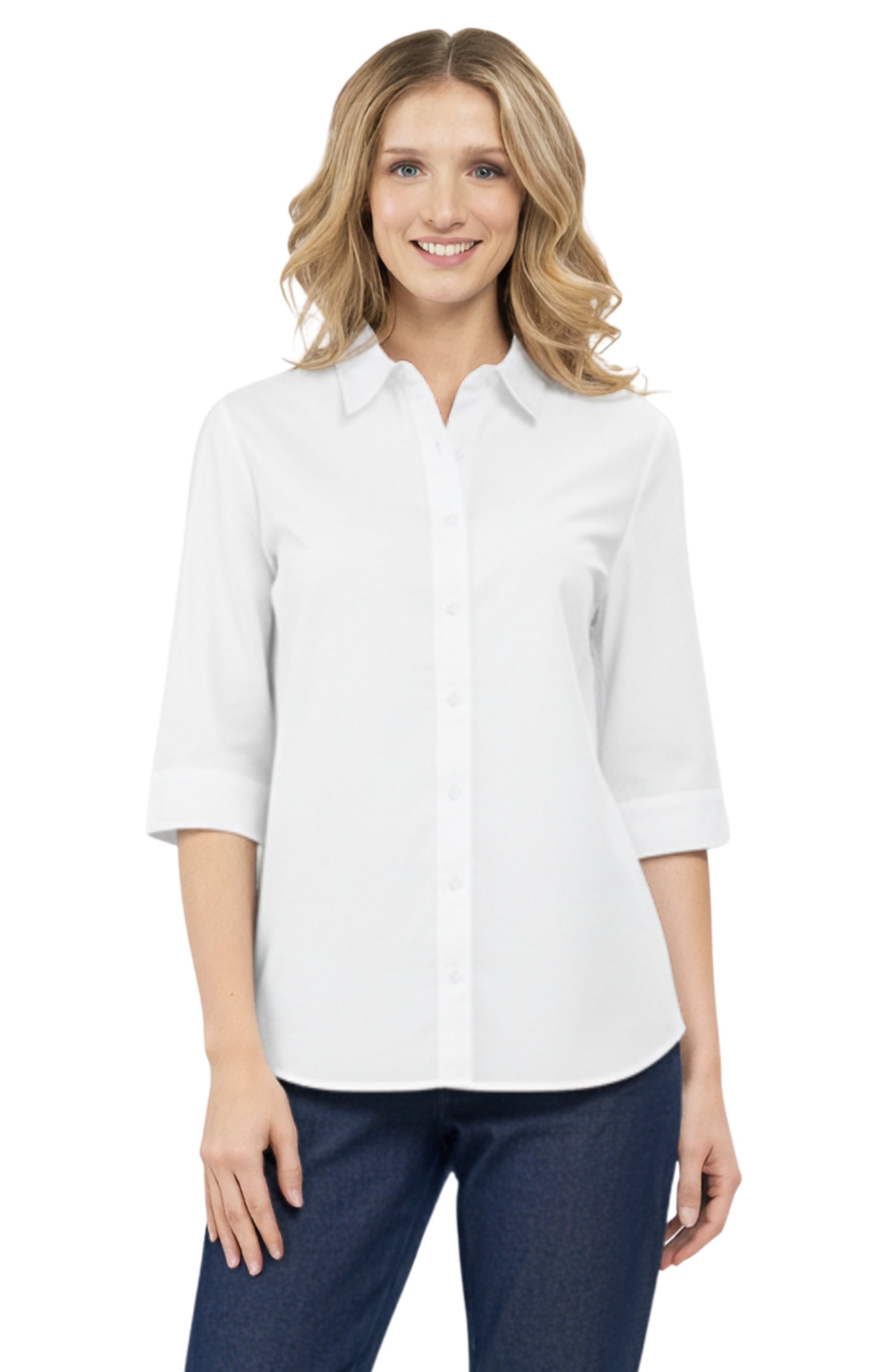 Womens Regular Fit 3/4 Sleeve Button Down Collared Camp Shirt 21