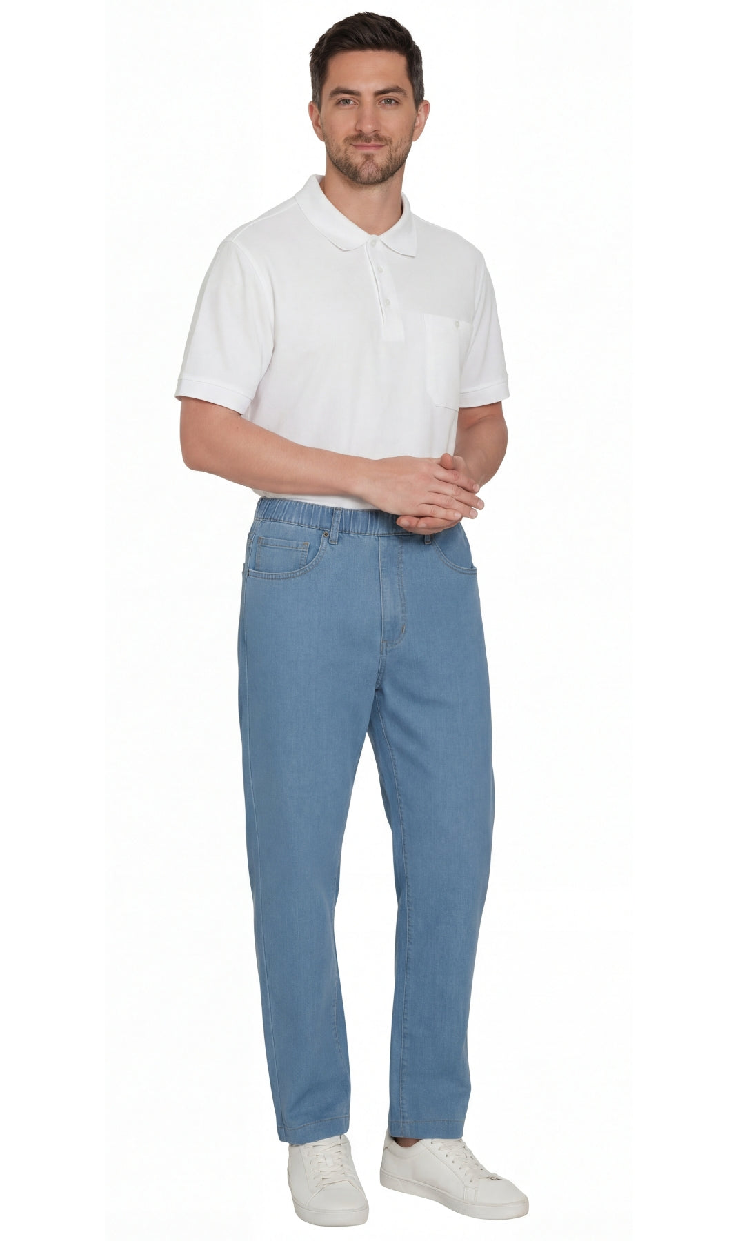 Men’s Lightweight Casual Elastic Waist Pull-On Jeans – Denim & Twill Pants with Easy Fit 14