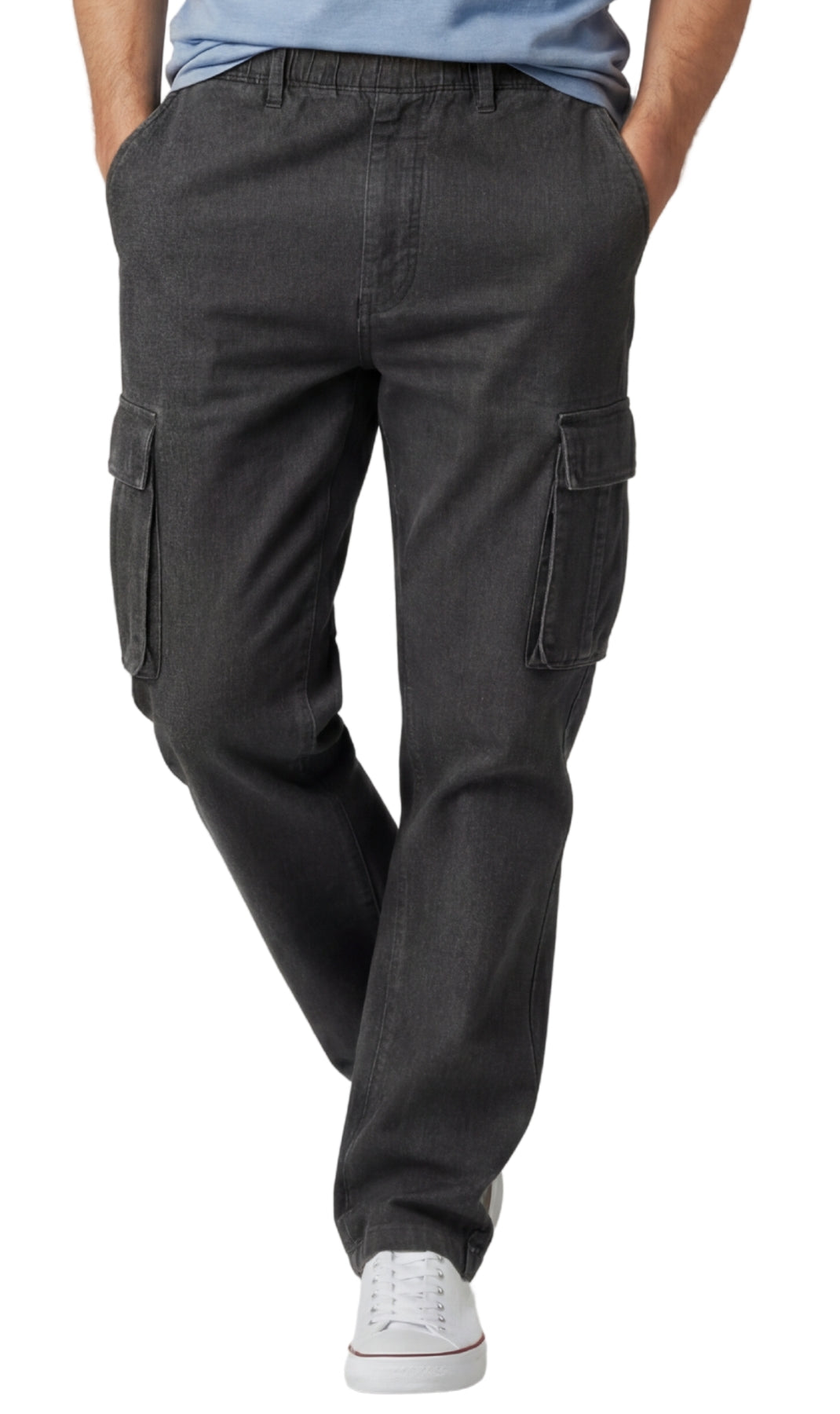 Men's Lightweight Double Cargo Pocket Pull-On Jeans – Cotton Blend Cargo Pants with Elastic Waist 7