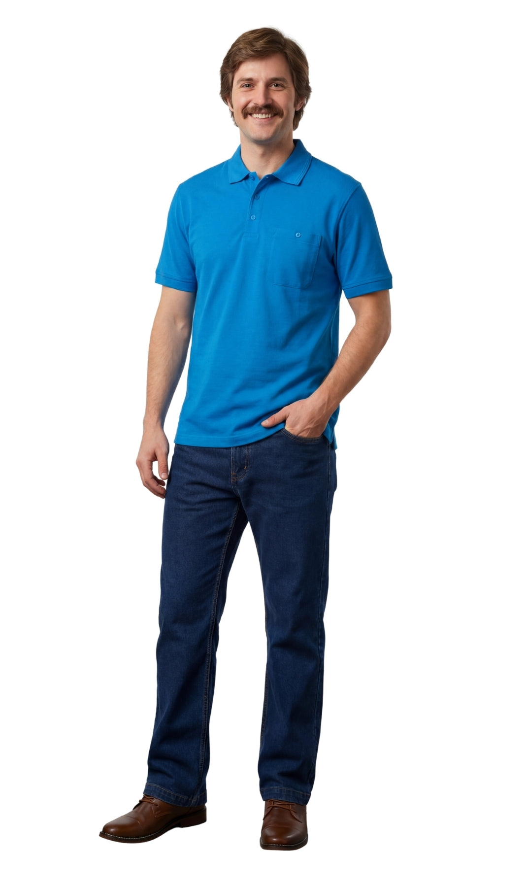 Men's Short Sleeve Pique Polo Shirt in Cotton Blend with Front Pocket 29