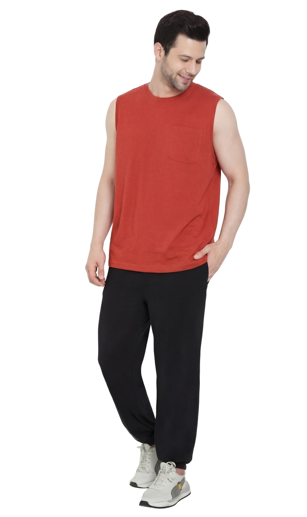 Men’s Sleeveless Crew Neck T-Shirt – Regular Fit, Heavier Cotton Blend Jersey with Chest Pocket 21