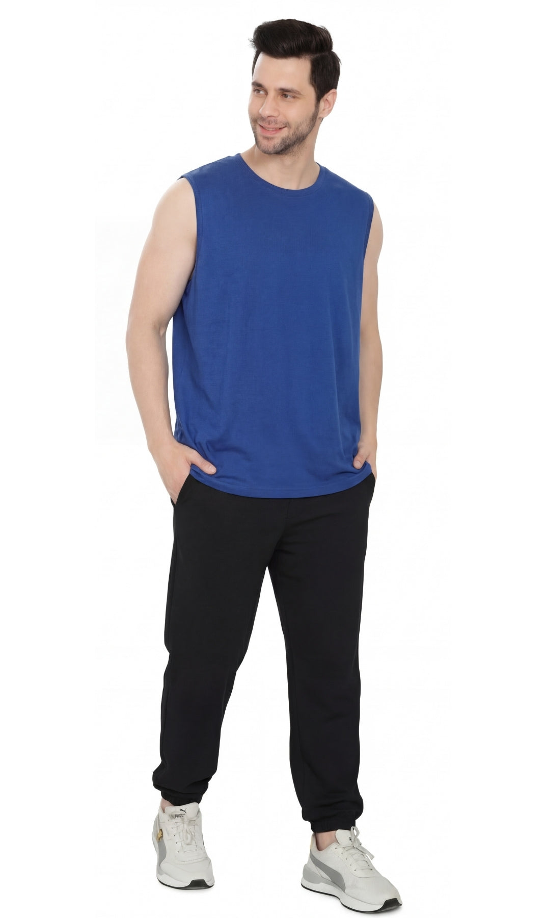 Turtle Bay Apparel Men's Sleeveless Crew Neck T-Shirt – Redwood Full Length View