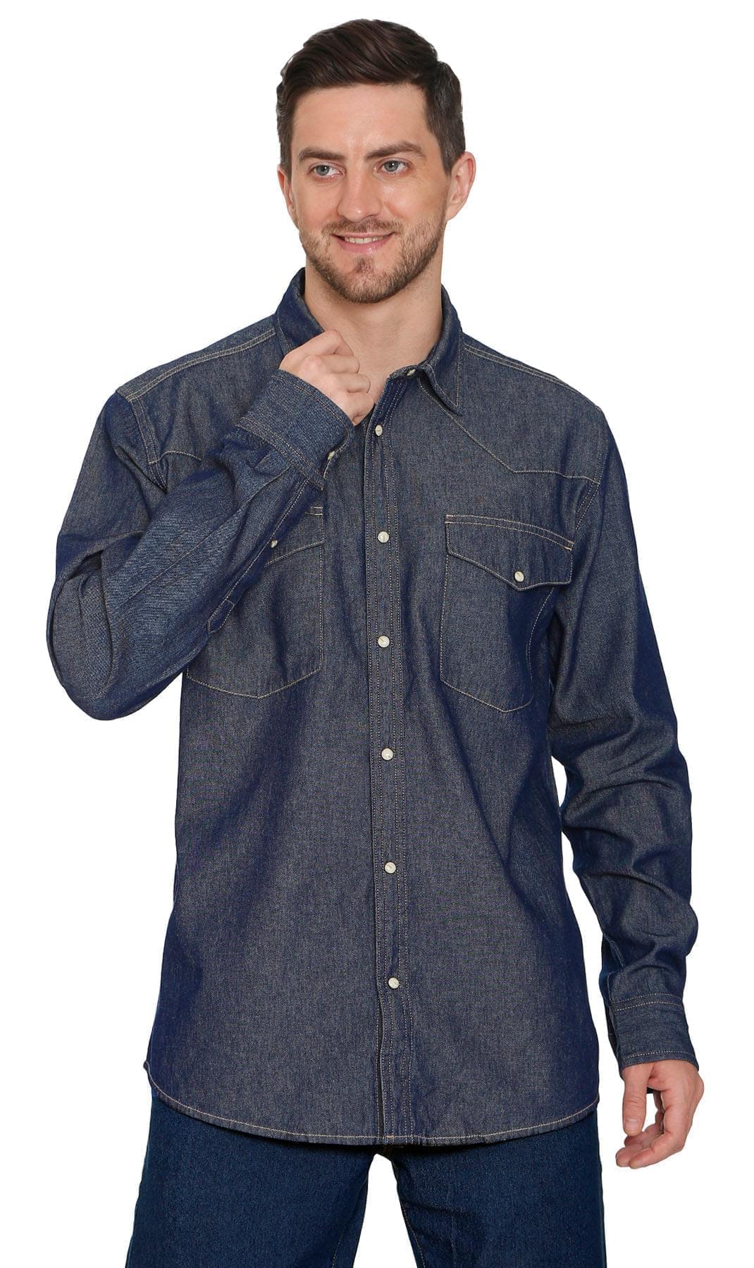 Mens Western Snap Front Shirt Black - Front -TURTLE BAY APPAREL