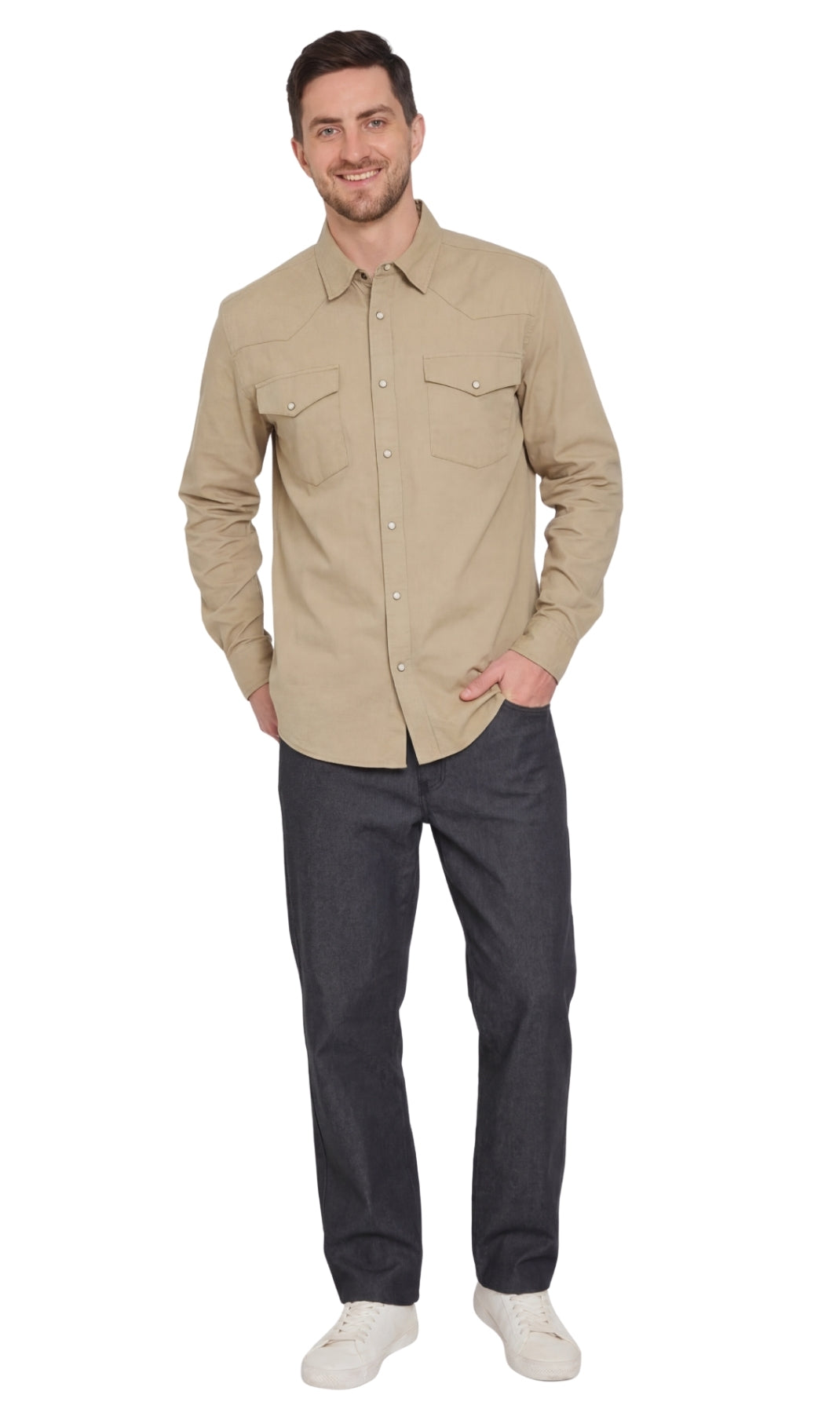 Mens Western Snap Front Button Shirt in Denim and Twill with a Stitched Yoke and Chest Pockets 16