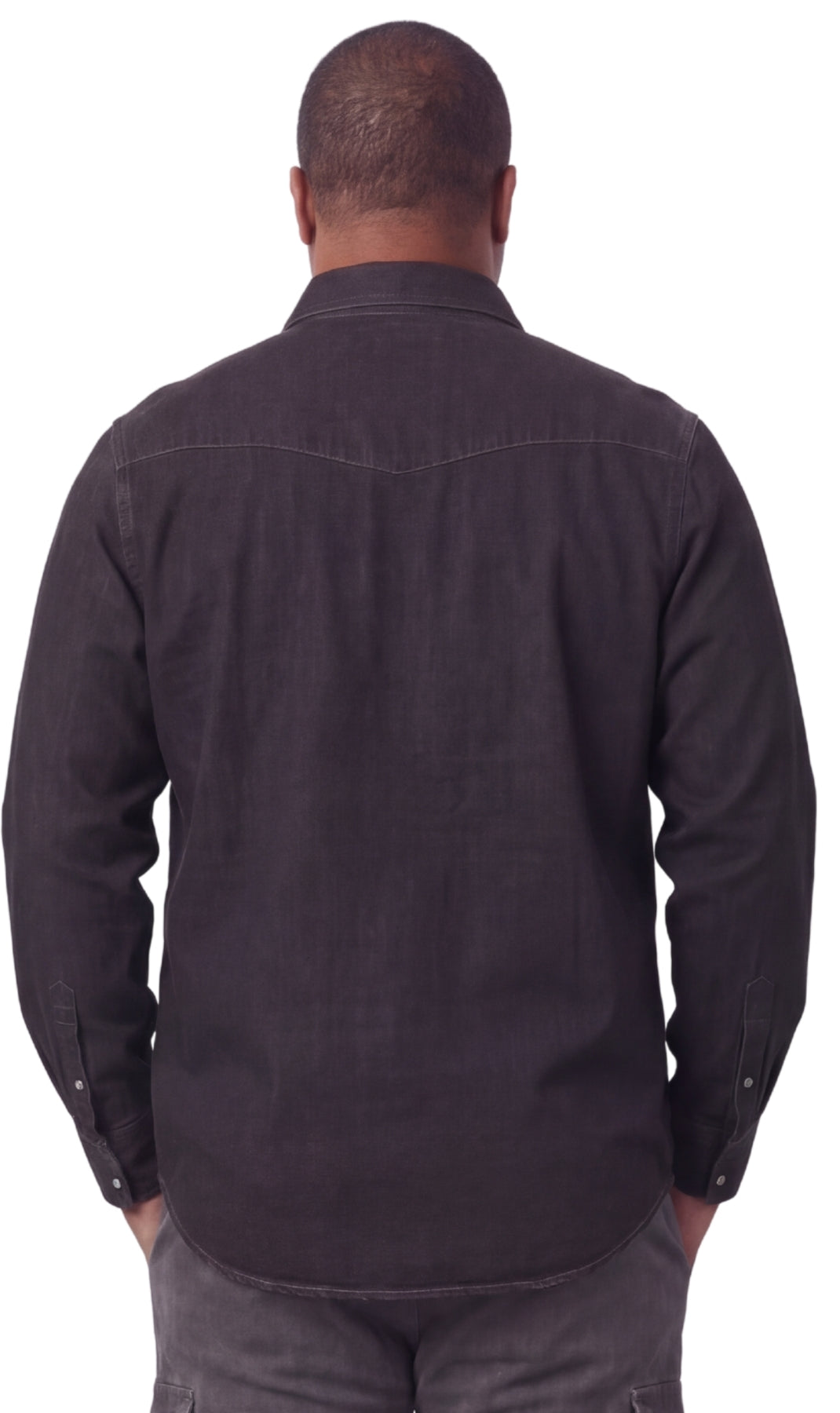 Turtle Bay Apparel Mens Western Snap Front Button Shirt in Denim and Twill with a Stitched Yoke and Chest Pockets – Black Back View