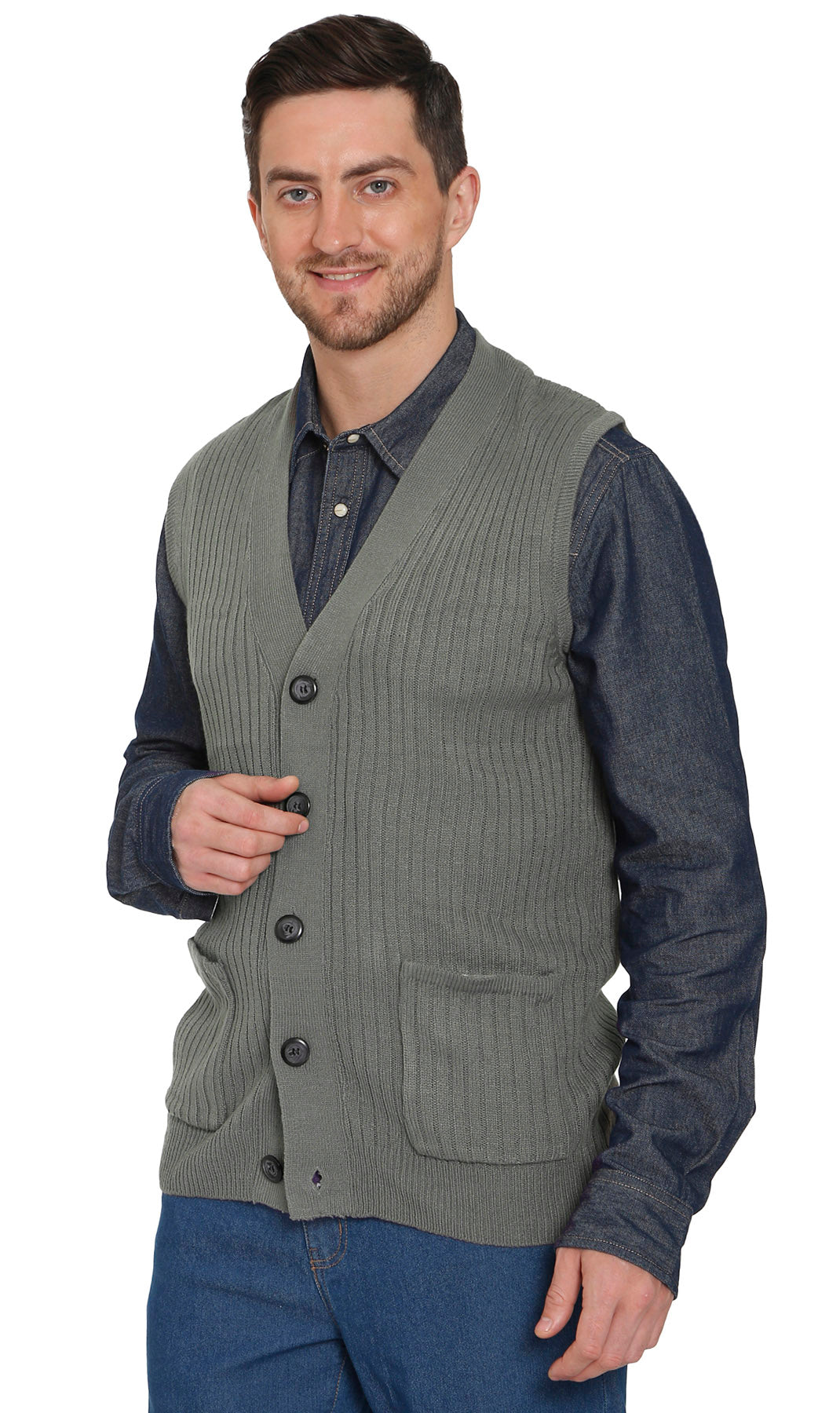 Men's Relaxed Fit Rib Knit Sweater Vest - Button Front with Pockets 20