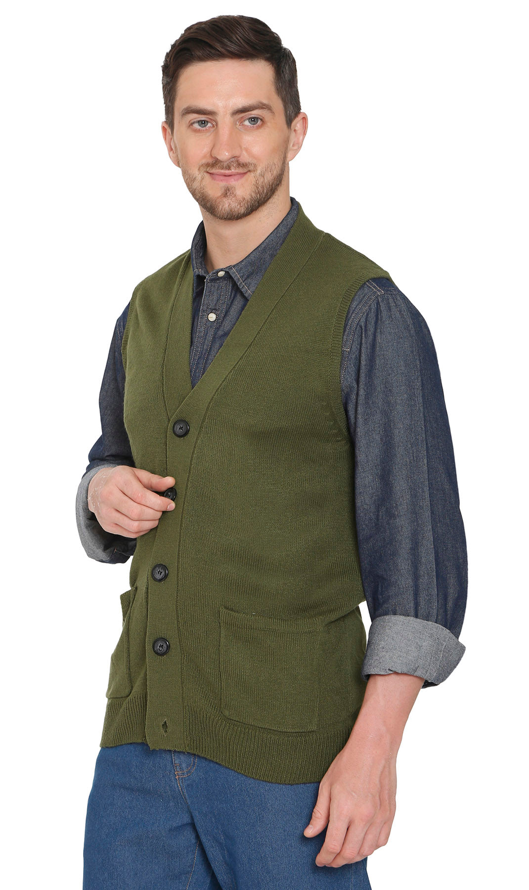 Men's Cashmere-Like Button Front Flat Knit Sweater Vest with front patch pockets 22