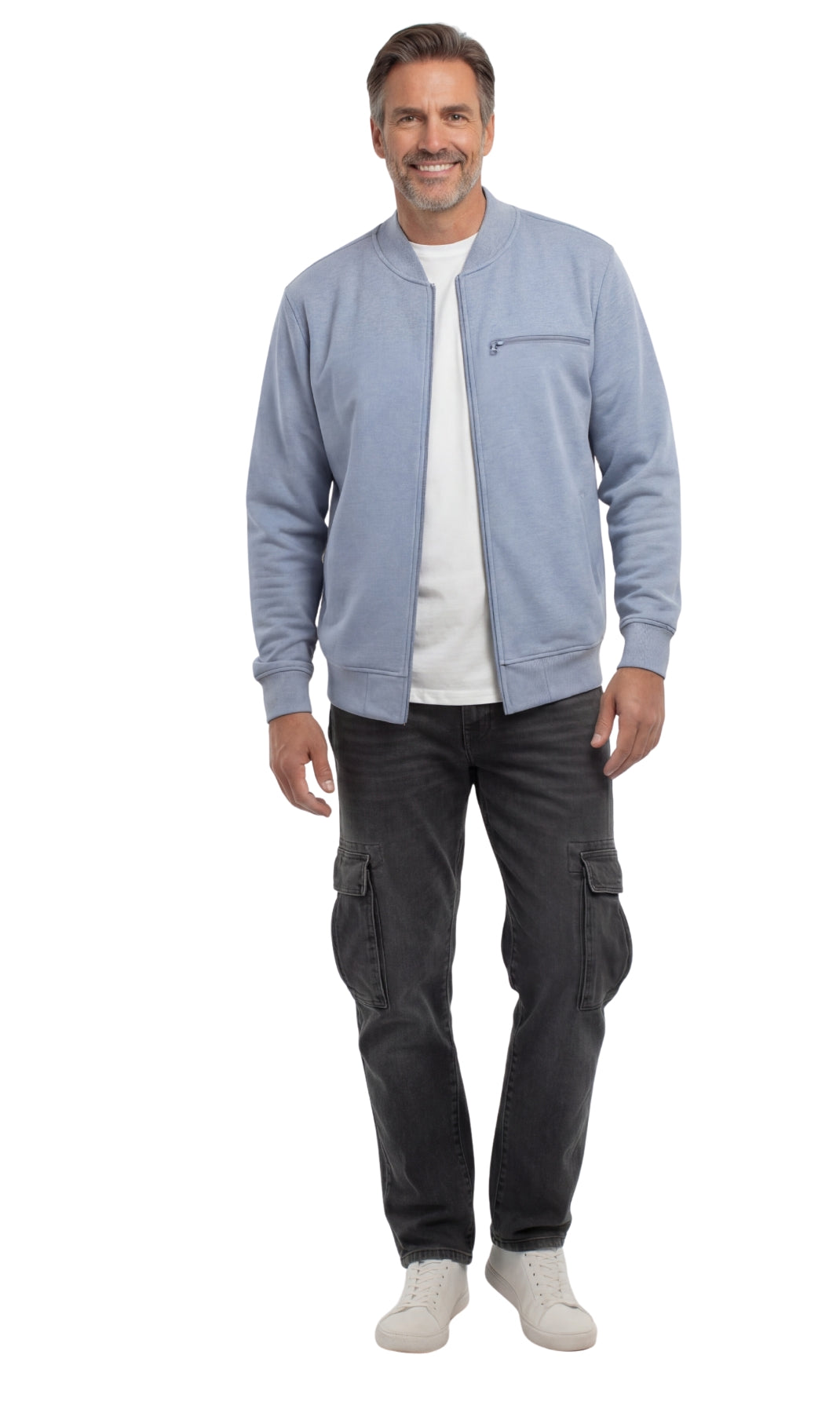 Turtle Bay New York Men's Classic Zip-Up Baseball Fleece Jacket in Lightweight Cotton Blend Fabric with Sporty Edge Blue Heather full