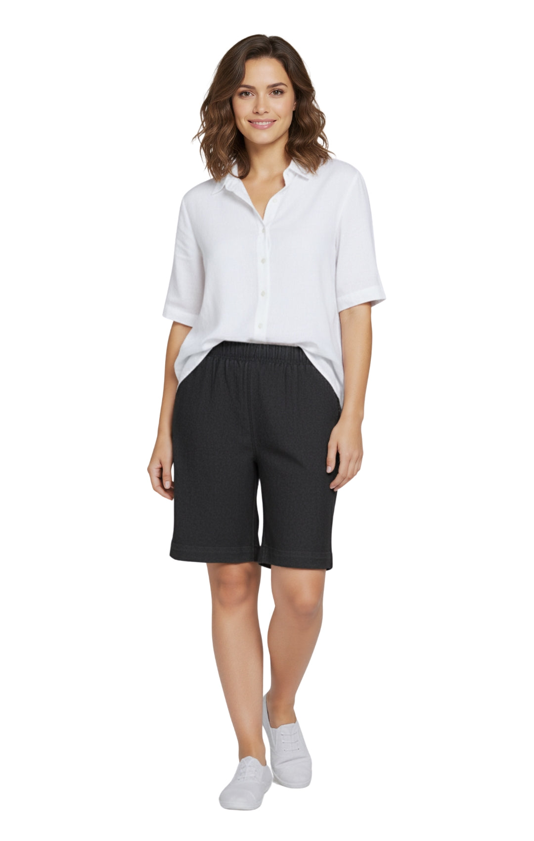 Women's Pull On Denim & Twill Shorts with stretch waist - No zipper or buttons 42