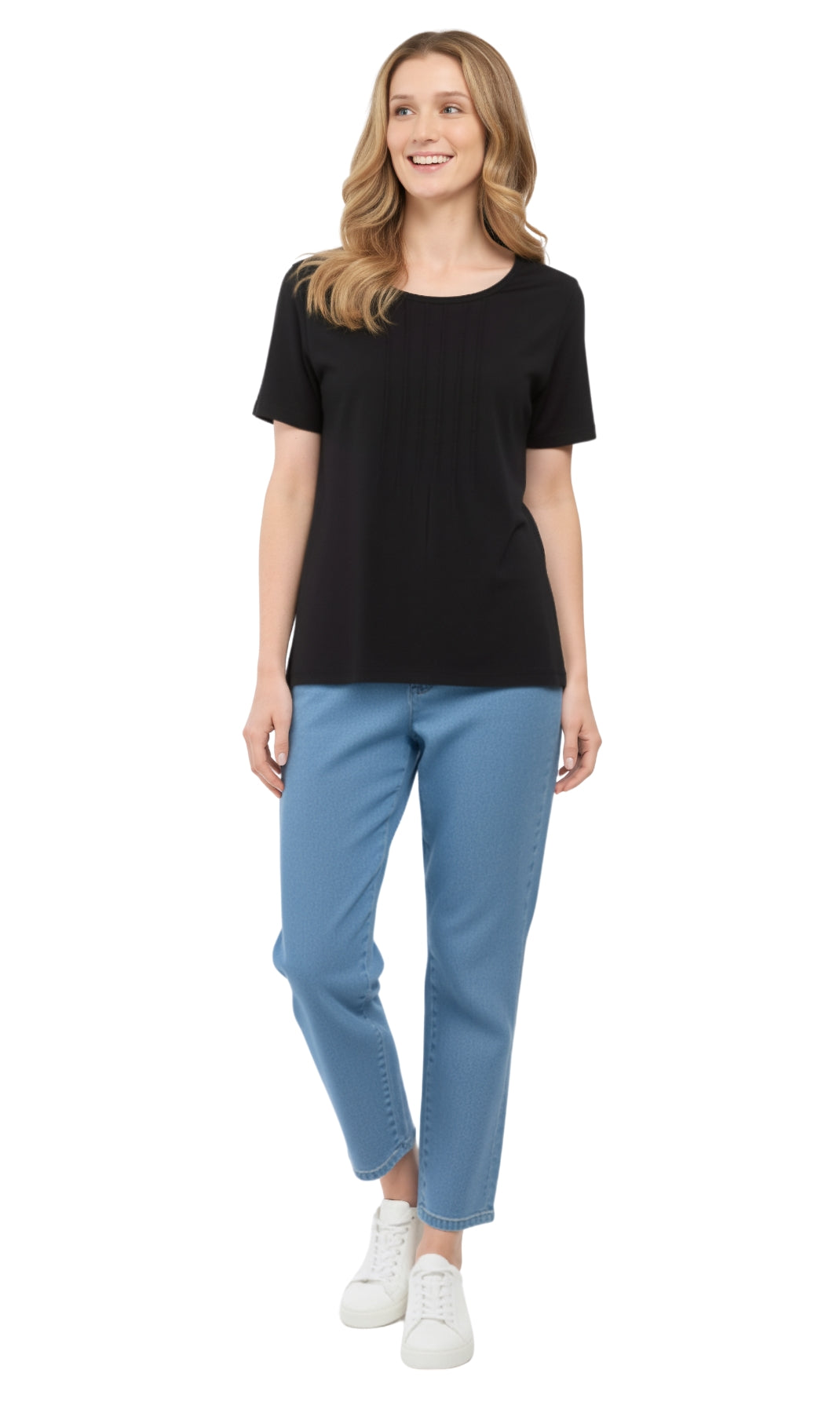 Women's Short Sleeve Cotton Knit T-shirt in Pintuck Style 24