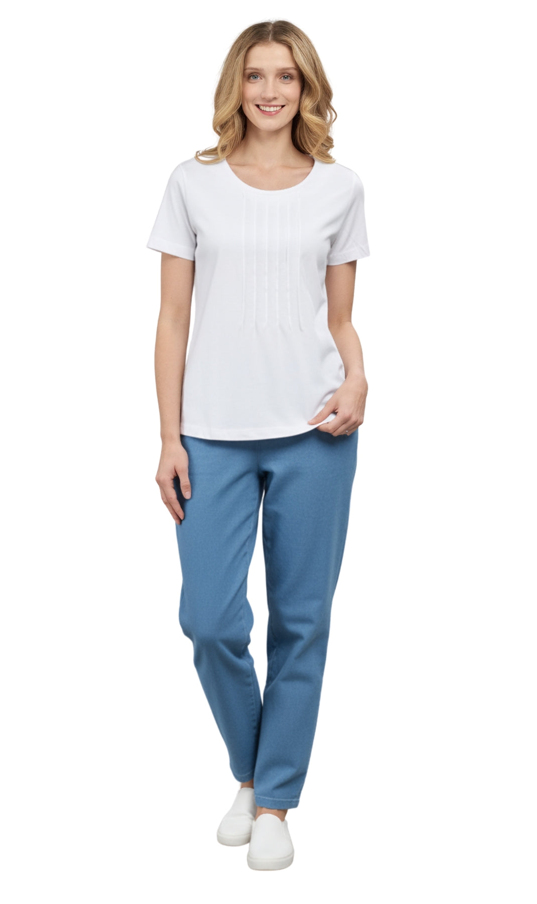 Women's Short Sleeve Cotton Knit T-shirt in Pintuck Style 30