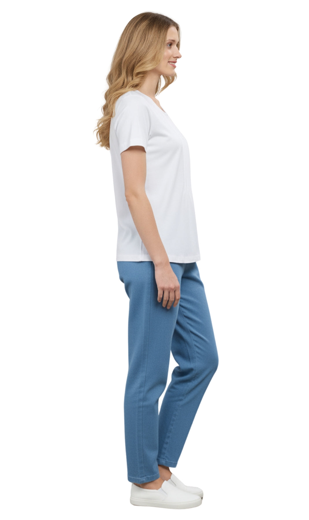 Women's Short Sleeve Cotton Knit T-shirt in Pintuck Style 31