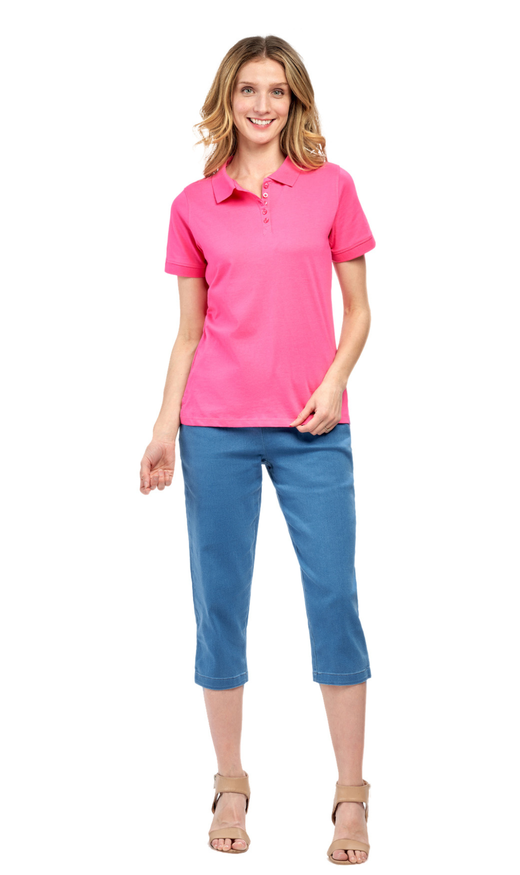 Women's Short Sleeve Pique Knit Polo Shirt in Relaxed Fit Pocketless Jersey 4