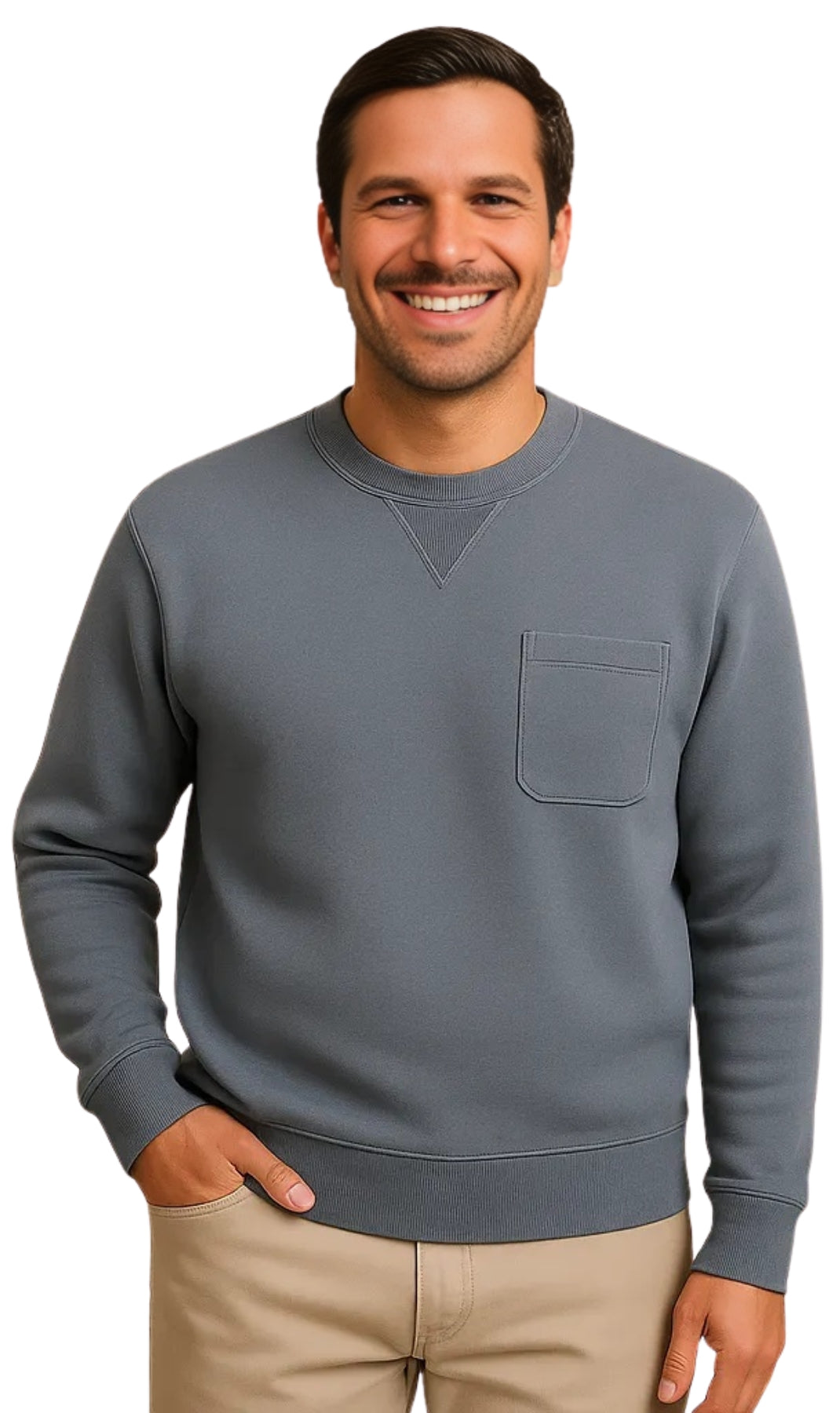 Mens 3-Pocket Fleece Sweatshirt with Raglan Seams, Chest Pocket and Tagless Neck