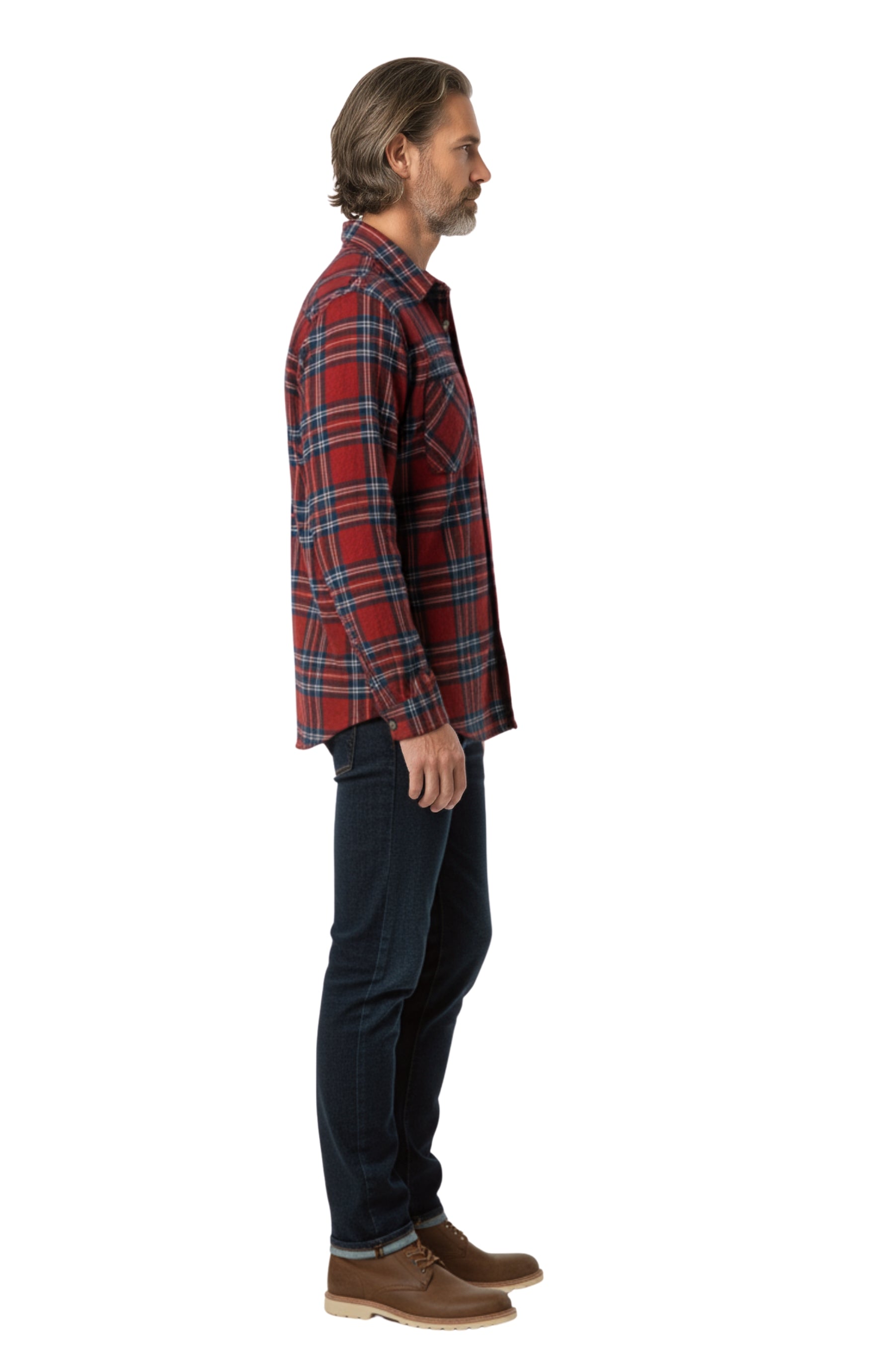 Men's Heathered Fleece Overshirt with Chest Pockets and Tortoise-shell patterned Buttons 6