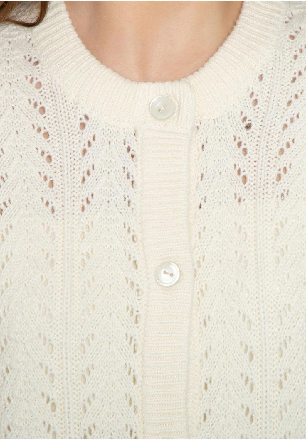 Women's Button Front Crochet Pointelle Cardigan with Pockets 6