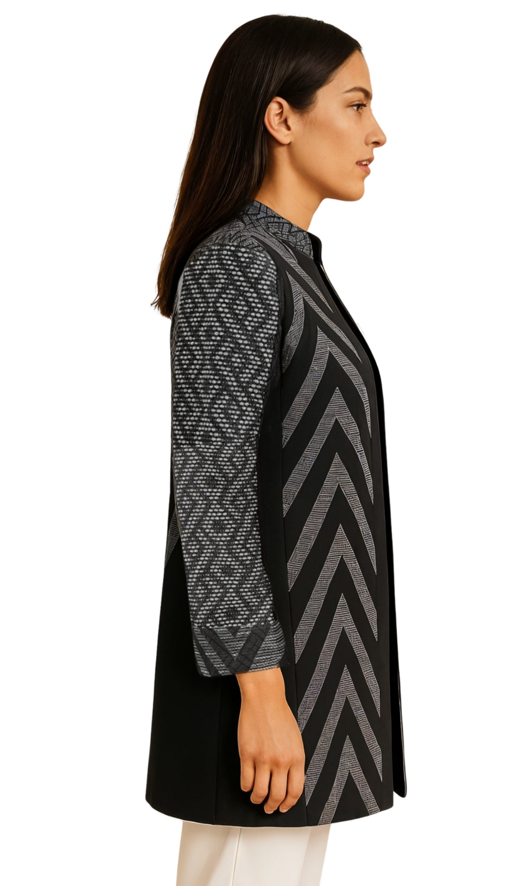 Women's Stand Collar Mixed Media Open Jacket 3