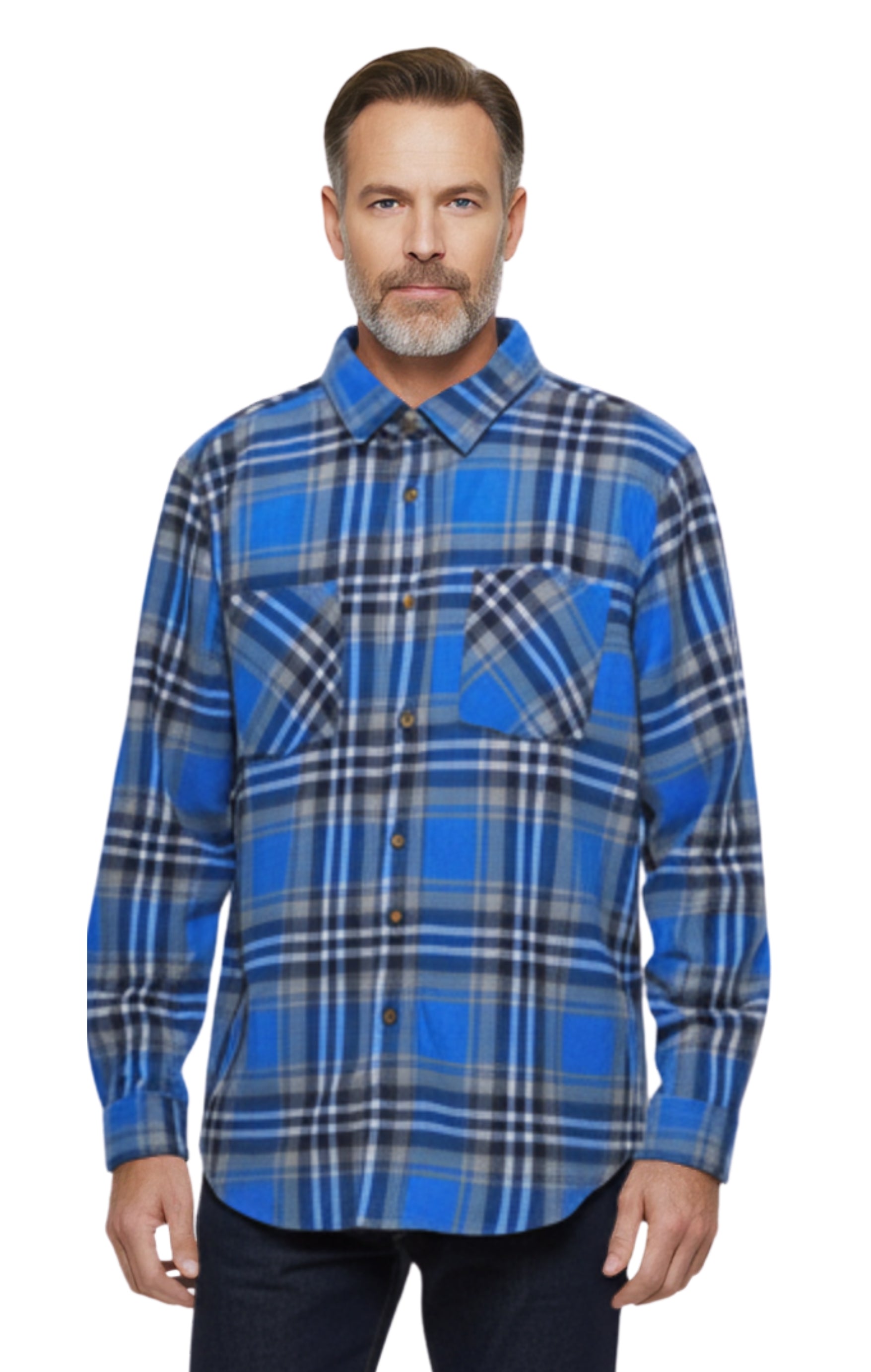 Men's Heathered Fleece Overshirt with Chest Pockets and Tortoise-shell patterned Buttons 7